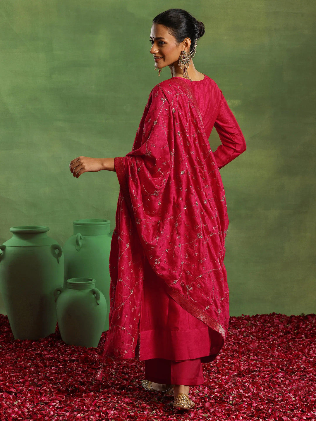  Pink Embroidered Chanderi Silk Anarkali Suit With Dupatta 