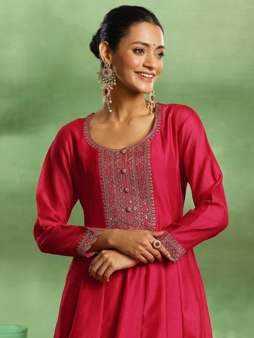  Pink Embroidered Chanderi Silk Anarkali Suit With Dupatta 