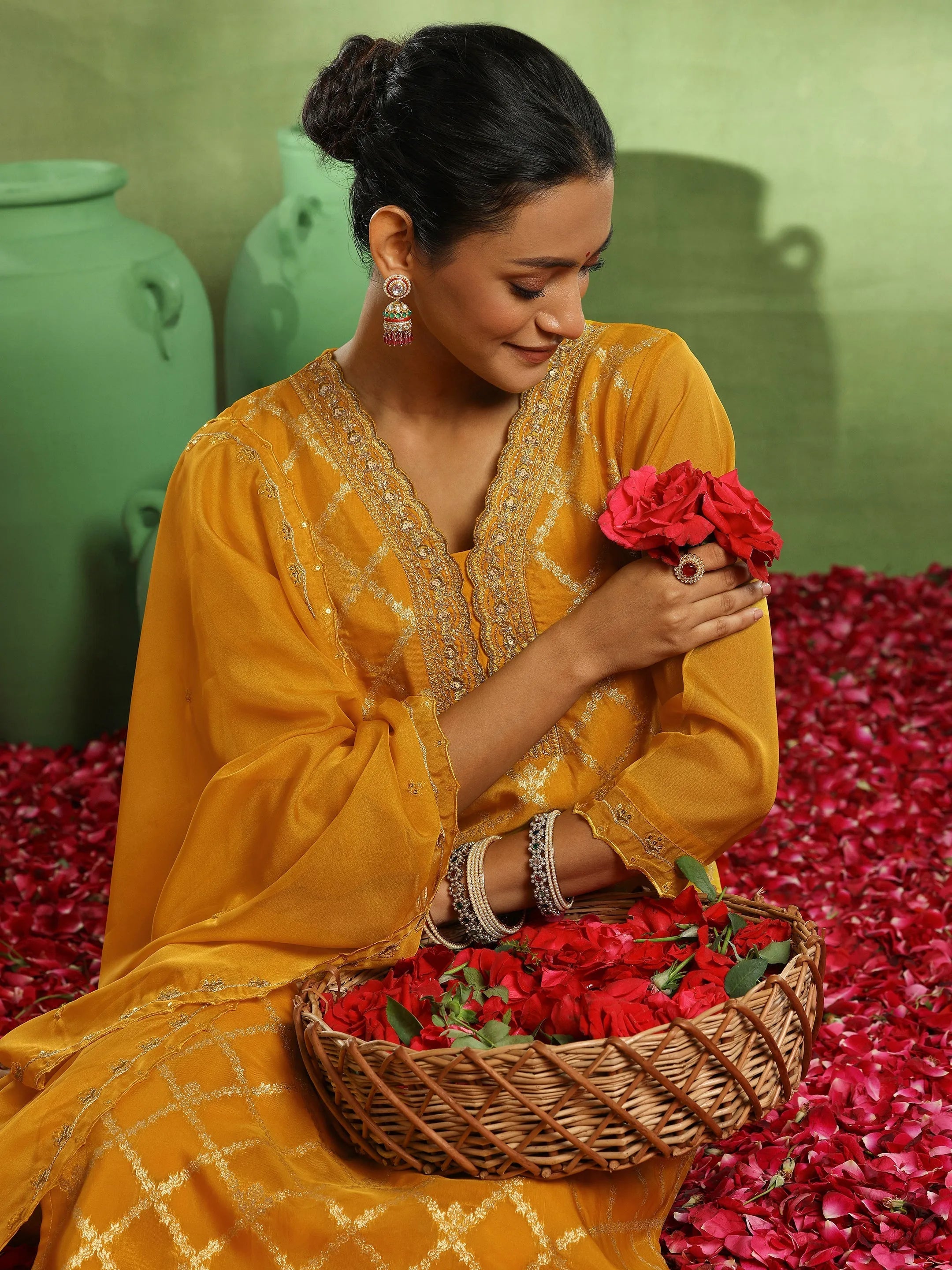 libas Yellow Woven Design Organza Straight Suit With Dupatta-picture-20
