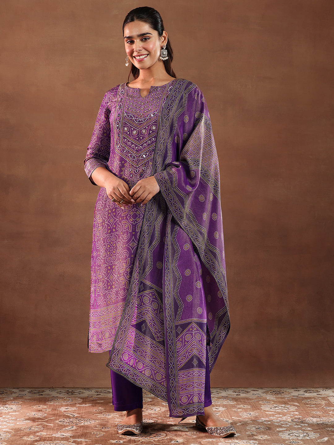 Purple Printed Silk Blend Straight Suit With Dupatta-image-26