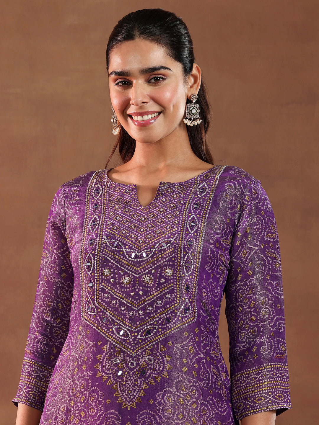  Purple Printed Silk Blend Straight Suit With Dupatta 