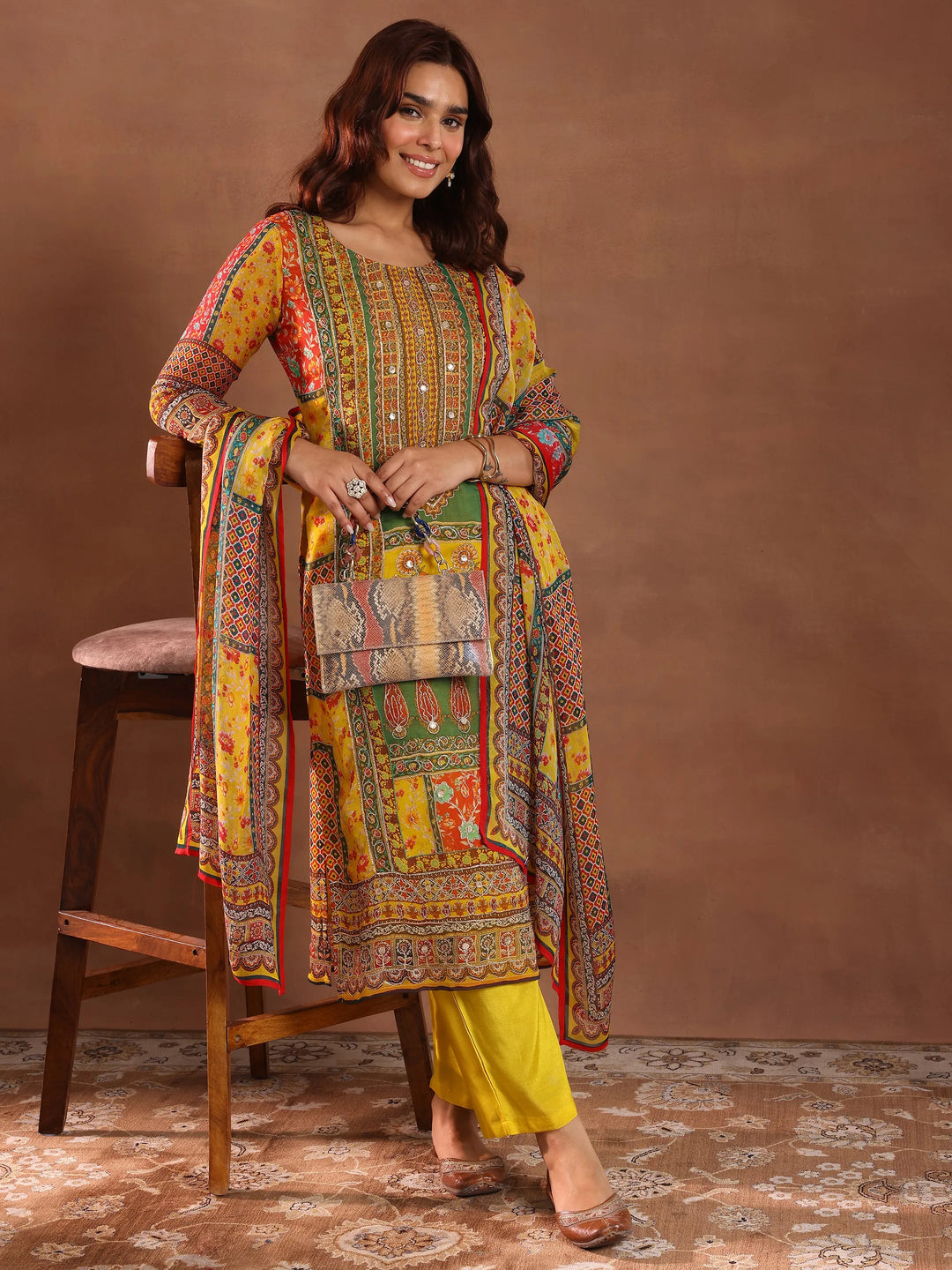  Mutli Printed Silk Blend Straight Suit With Dupatta 