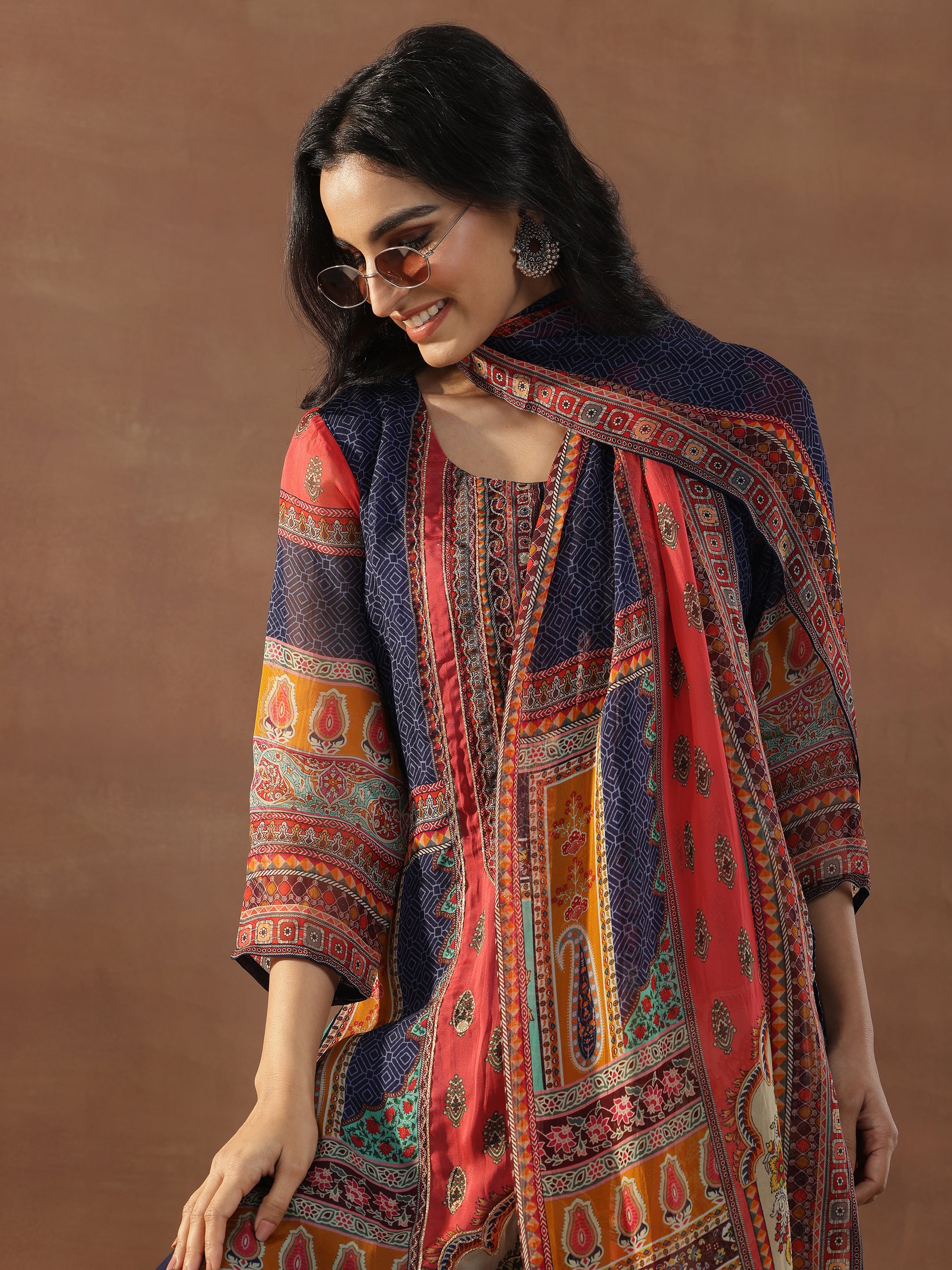 libas Multicoloured Printed Organza Straight Suit Set With Dupatta-picture-45