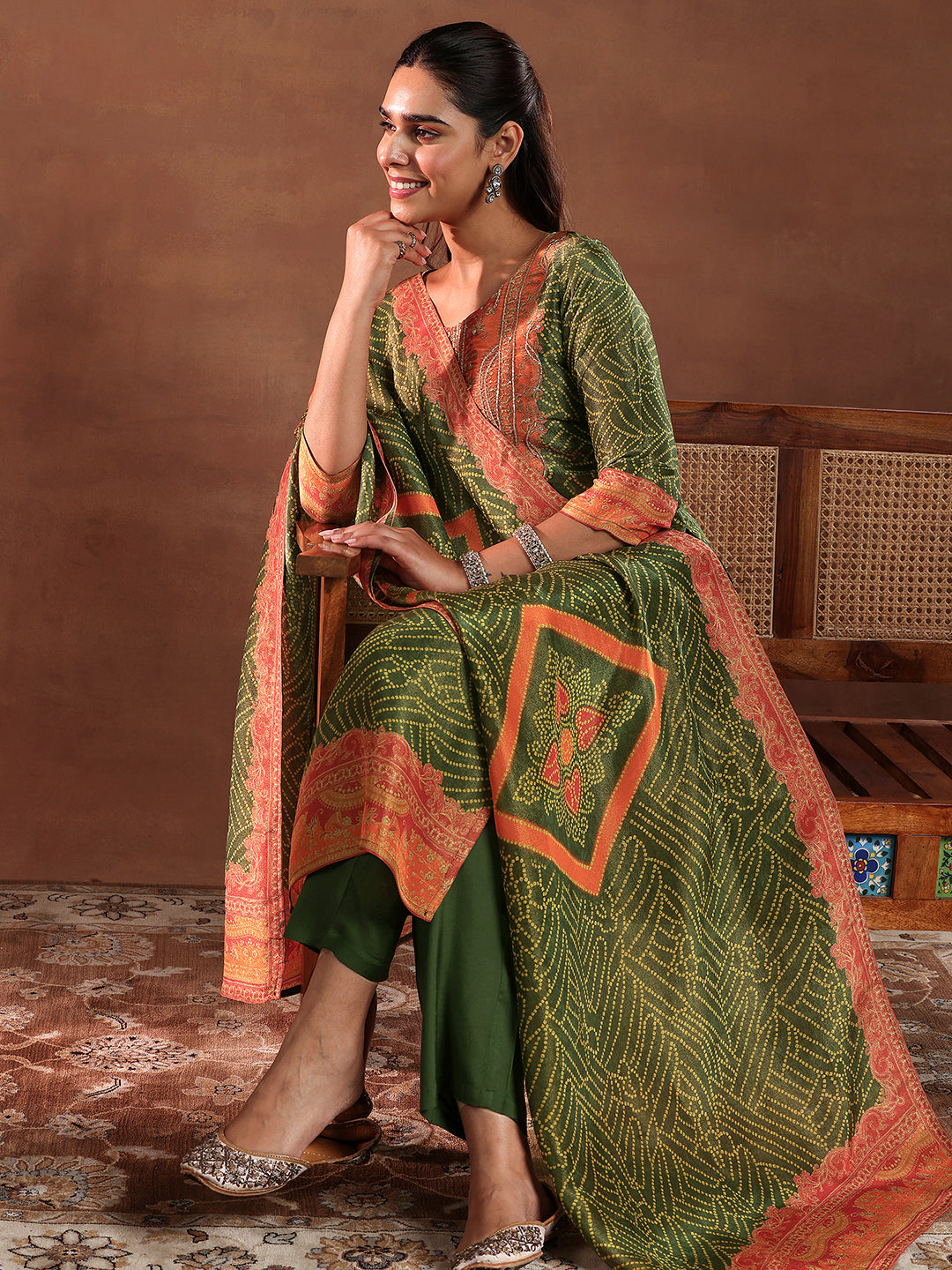 libas Green Printed Silk Blend Straight Suit With Dupatta-picture-39
