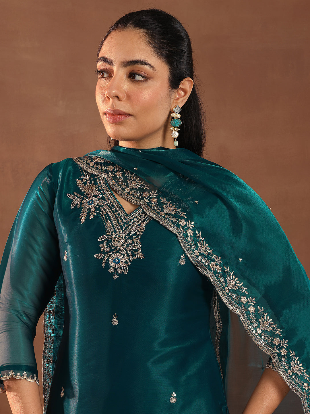 Buy Teal Yoke Design Tissue Straight Suit With Dupatta Online at Rs.2359 | Libas Buy Teal Yoke Design Tissue Straight Suit With Dupatta Online at Rs.2359 | Libas