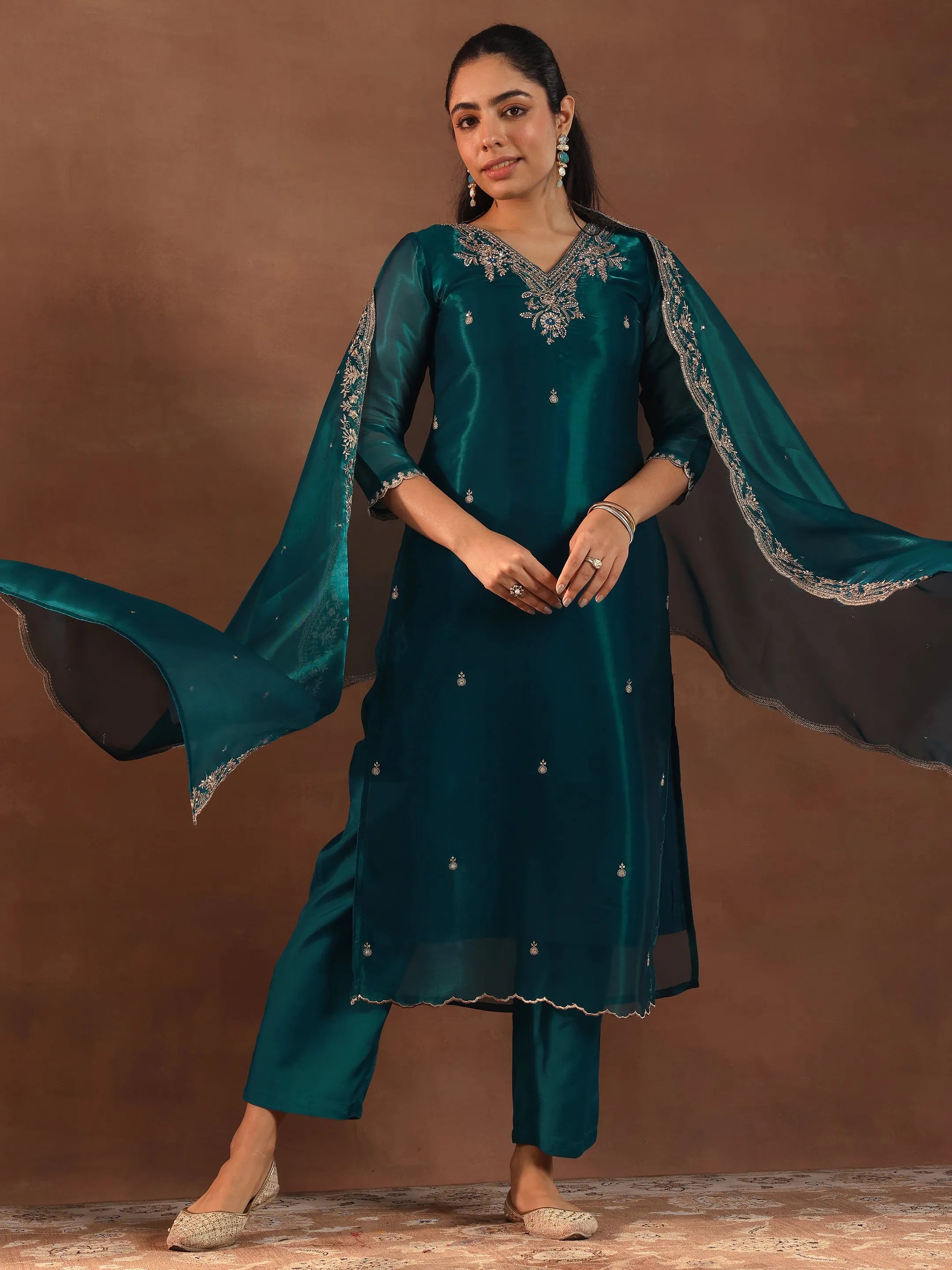 libas Teal Yoke Design Tissue Straight Suit With Dupatta-picture-22