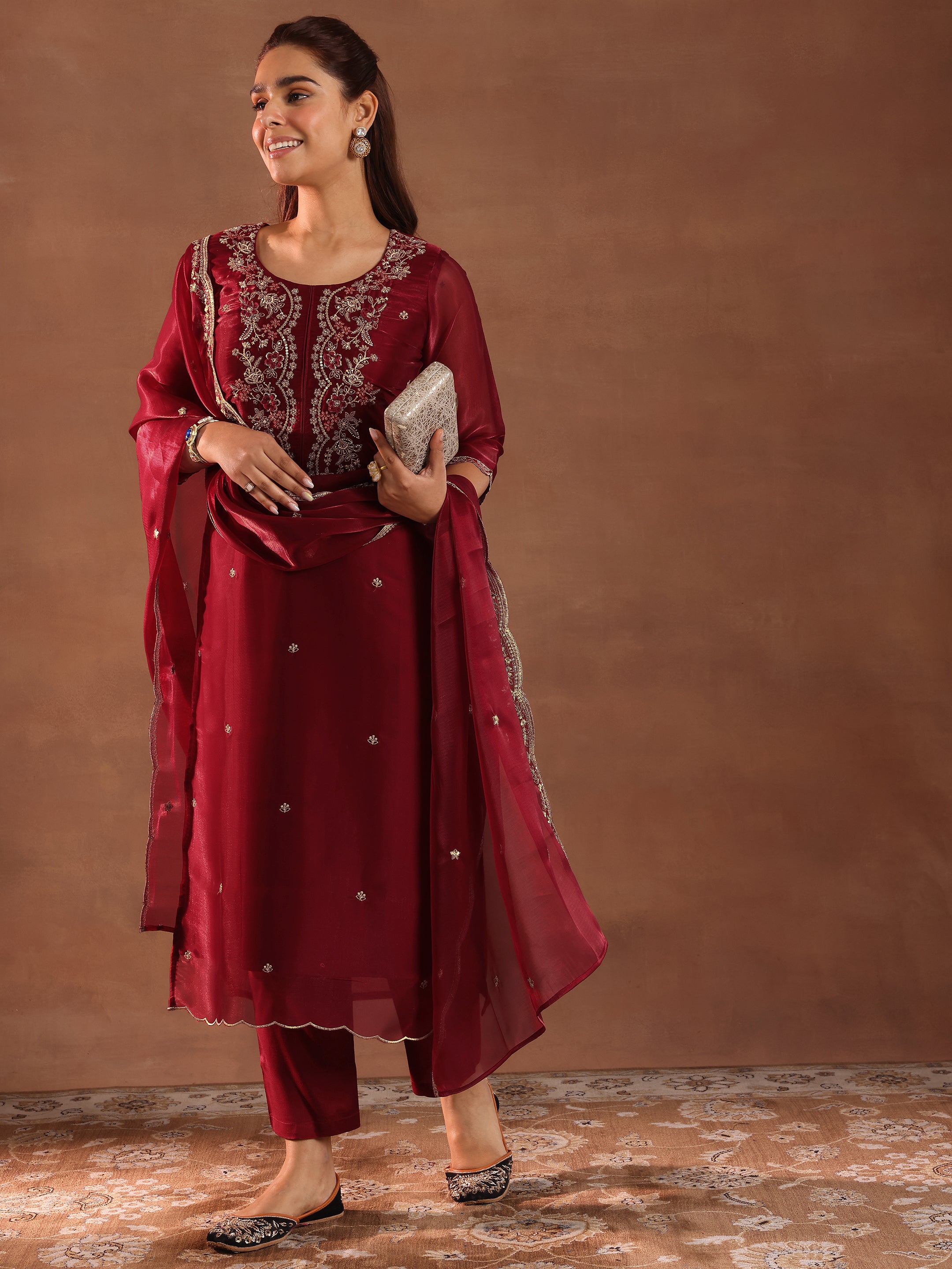 libas Maroon Yoke Design Tissue Straight Suit With Dupatta-picture-66