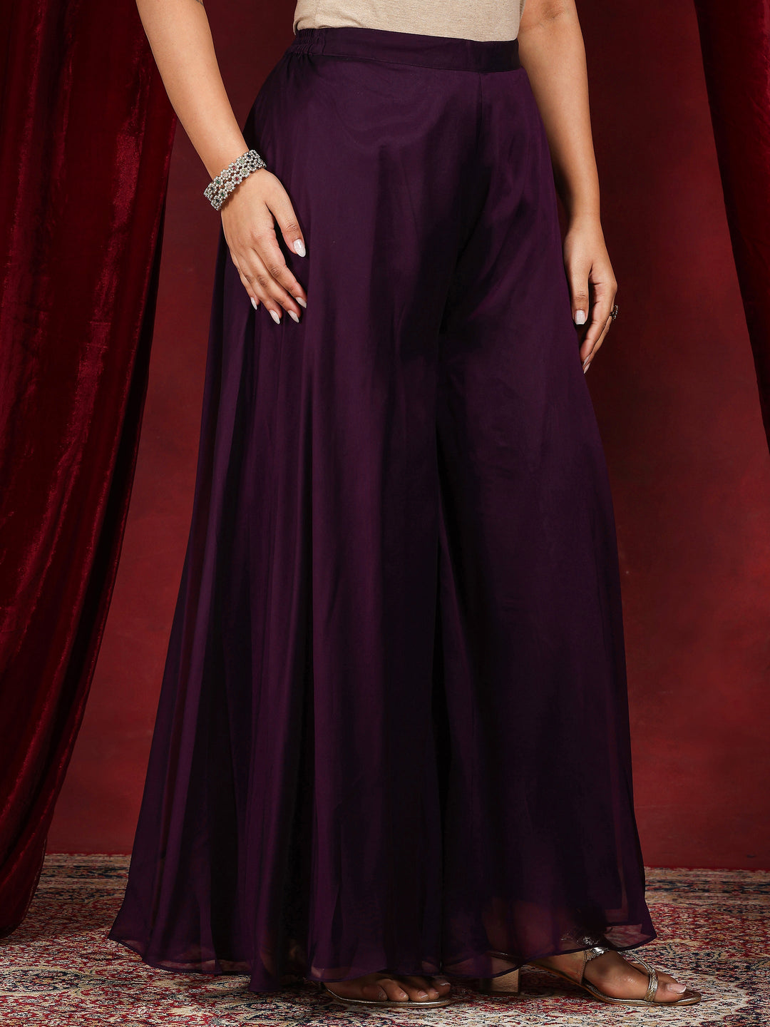  Libas Art Wine Embroidered Silk Blend A-Line Suit With Dupatta 