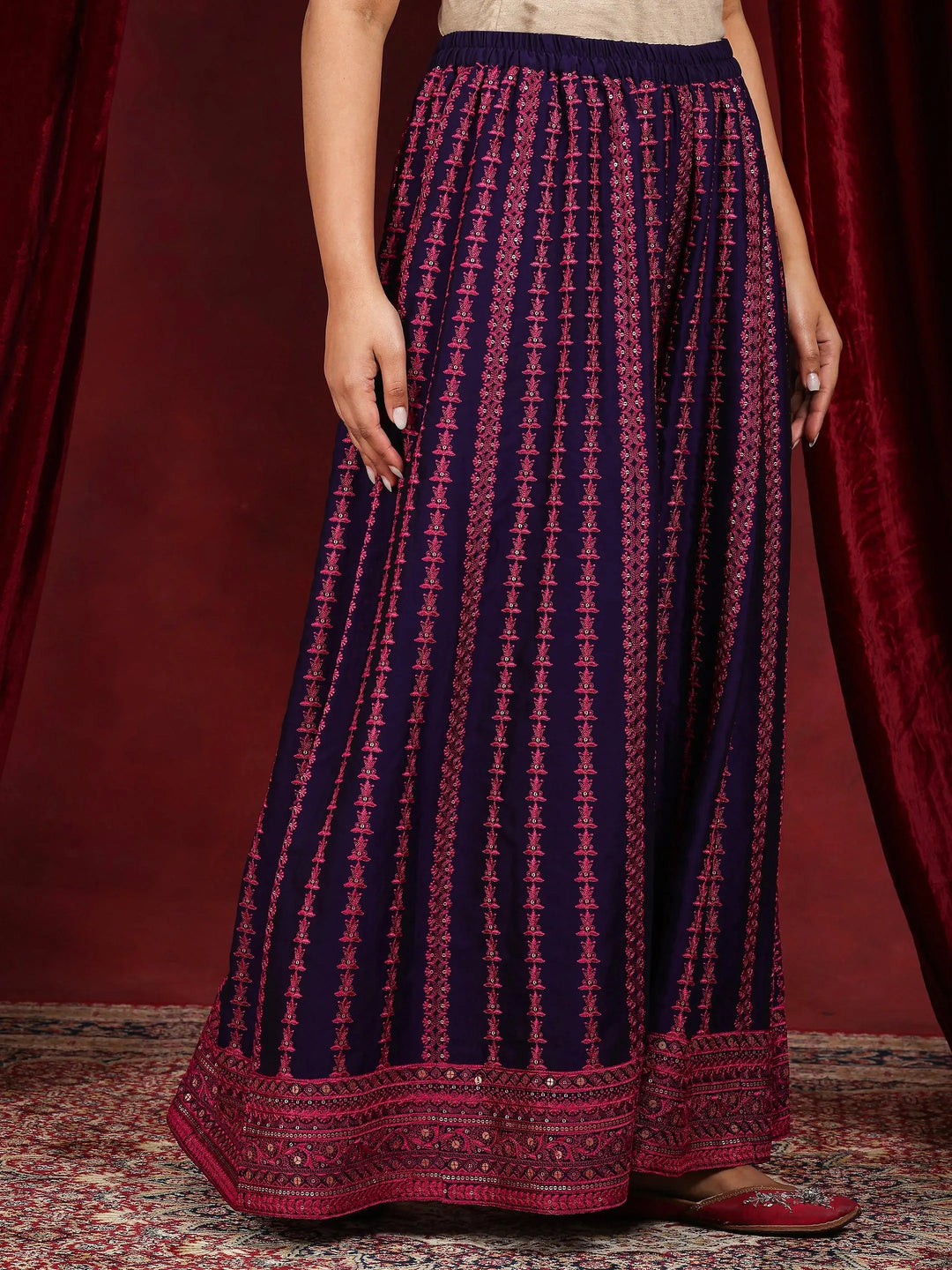  Libas Art Purple Embroidered Silk Blend Straight Suit With Dupatta 