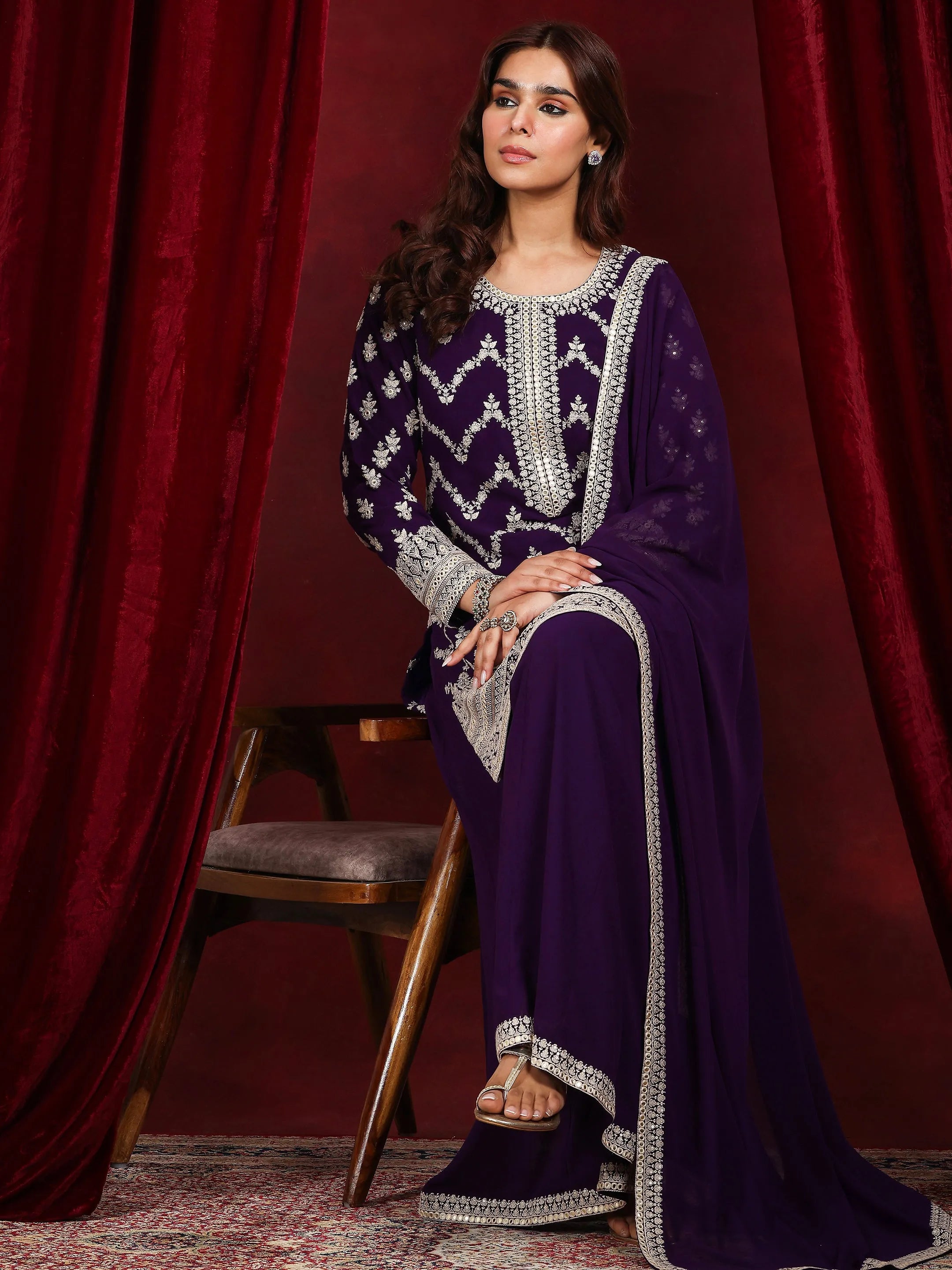 Libas Art Purple Embroidered Georgette Straight Suit With Dupatta-picture-58