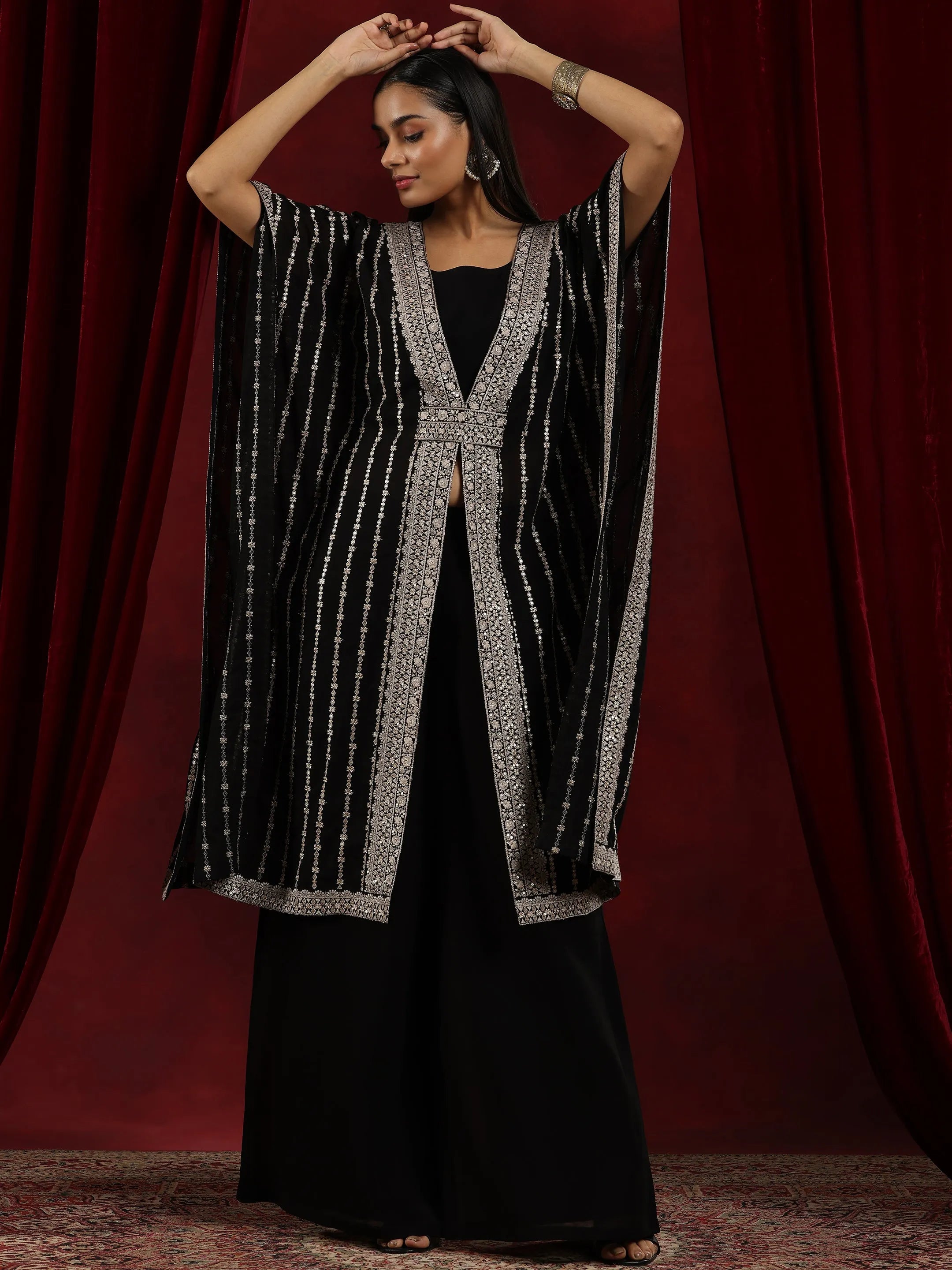 Libas Art Black Embroidered Georgette Straight Kurta Set-picture-10