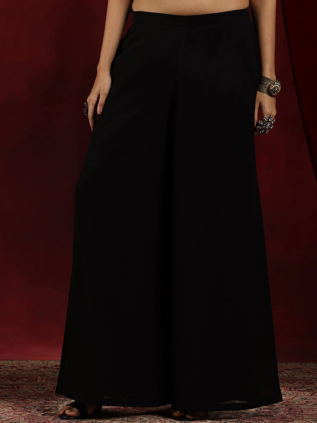  Libas Art Black Embroidered Georgette Straight Kurta Set 