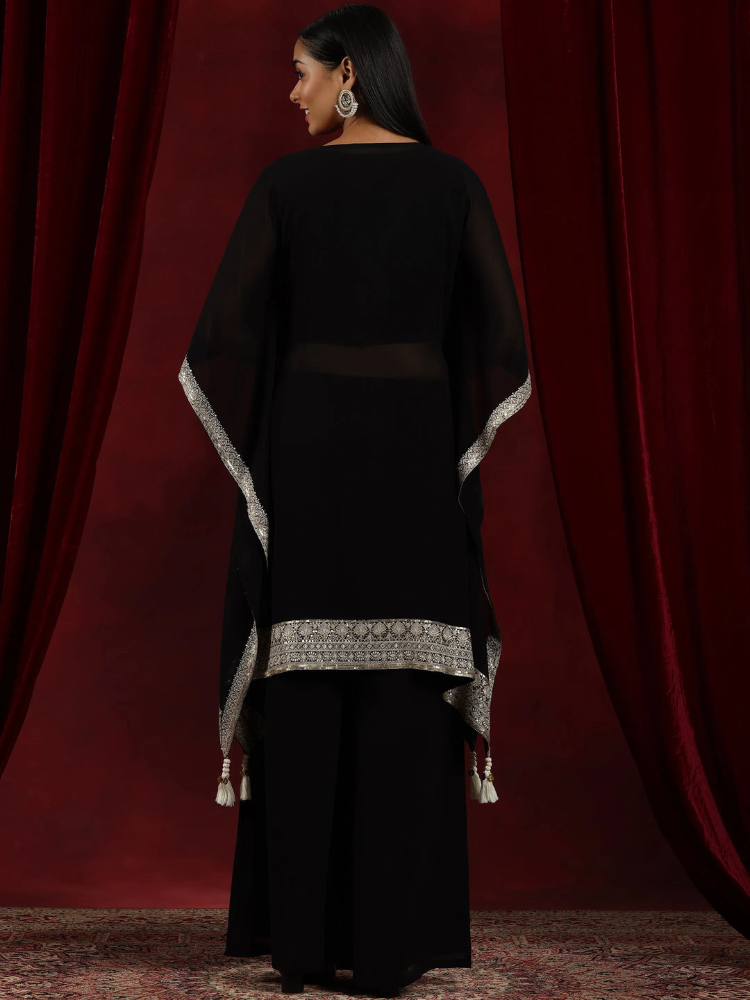  Libas Art Black Embroidered Georgette Straight Kurta Set 