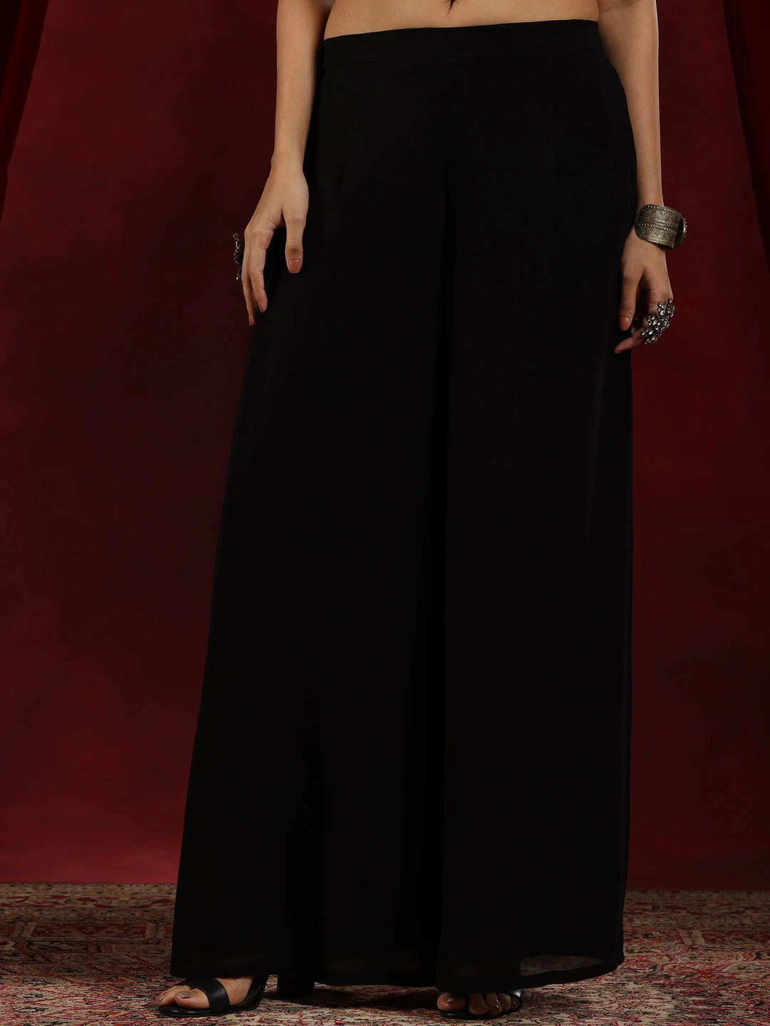  Libas Art Black Embroidered Georgette Straight Kurta Set 