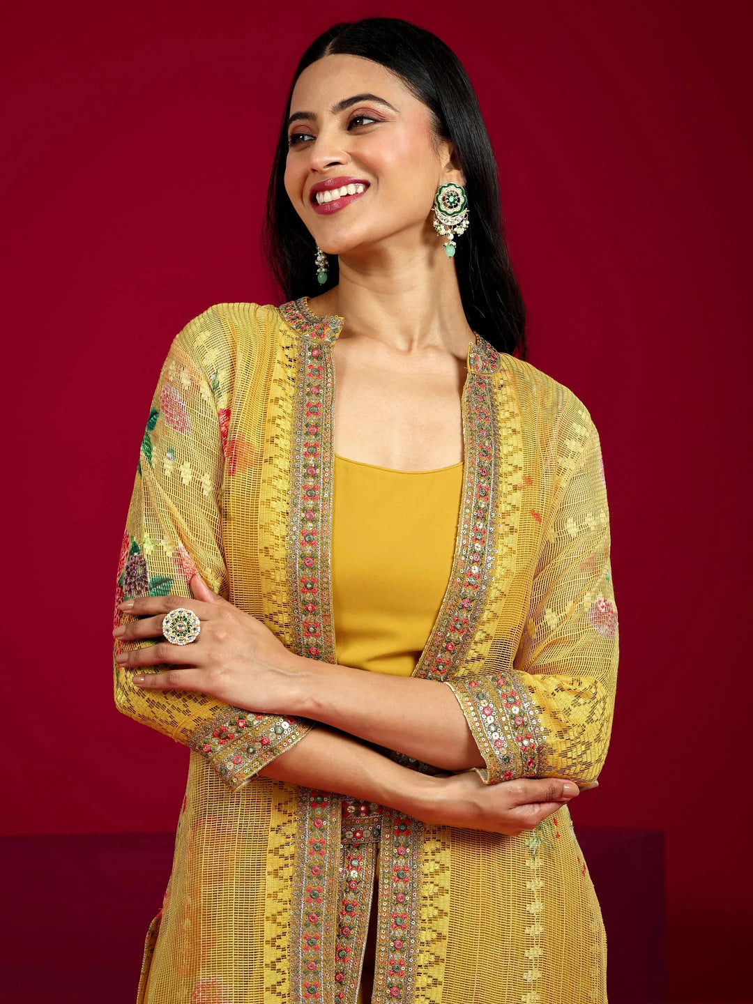  Libas Art Mustard Embroidered Georgette Co-Ord Sets 