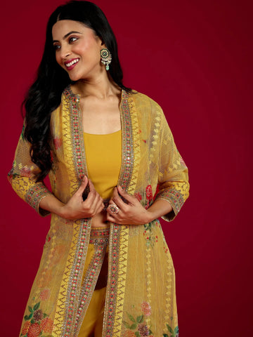 Mustard Embroidered Georgette Co-Ord Sets