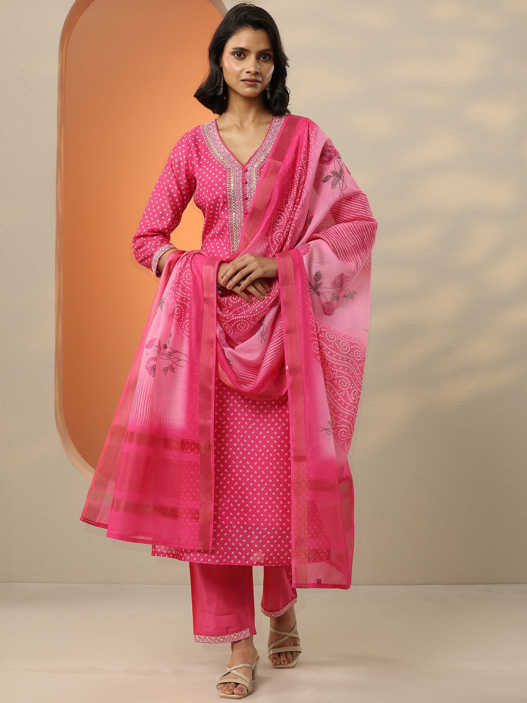 libas Pink Printed Silk Blend Straight Suit With Dupatta-picture-31