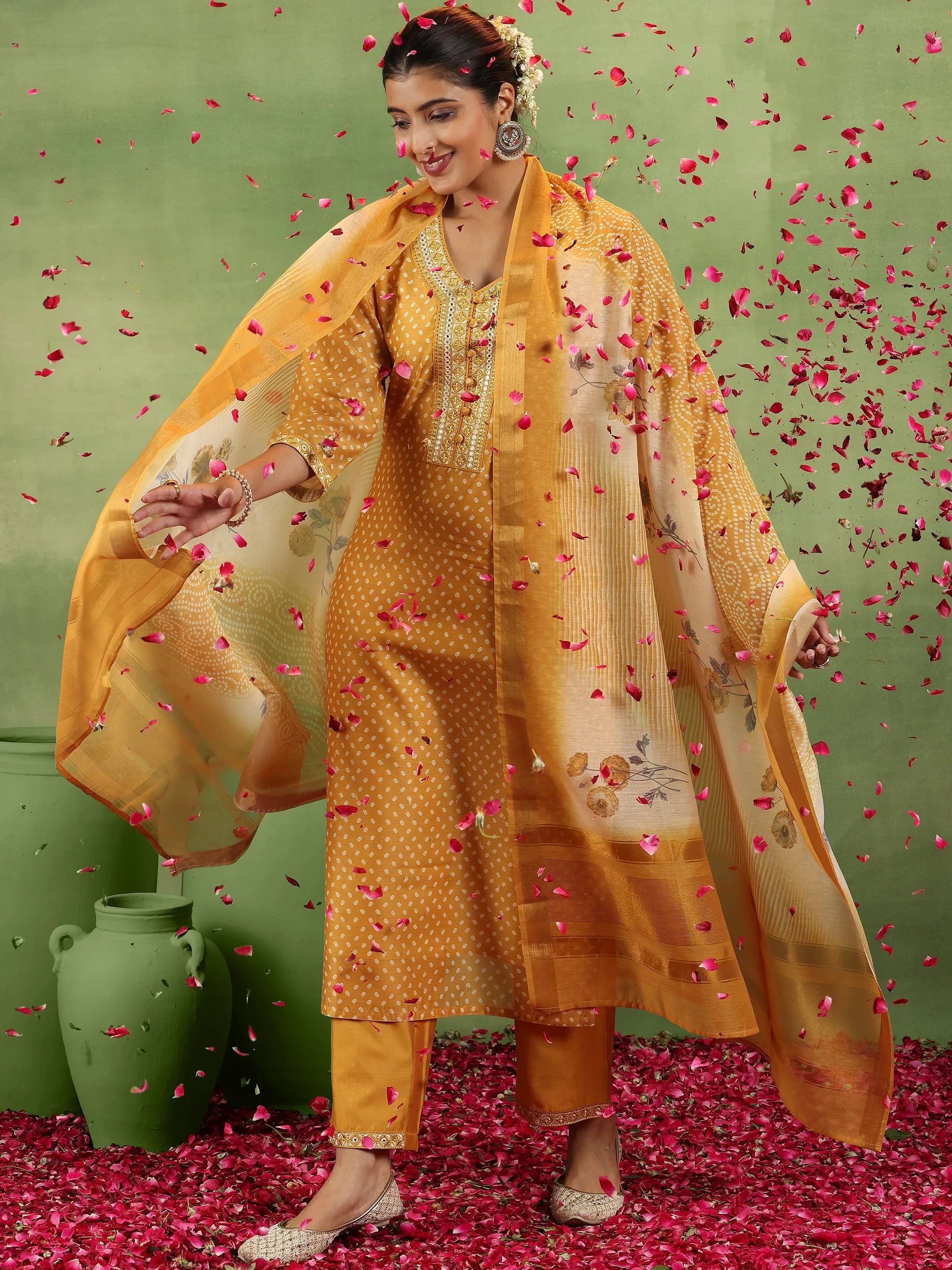 Mustard Printed Silk Blend Straight Suit With Dupatta-image-34