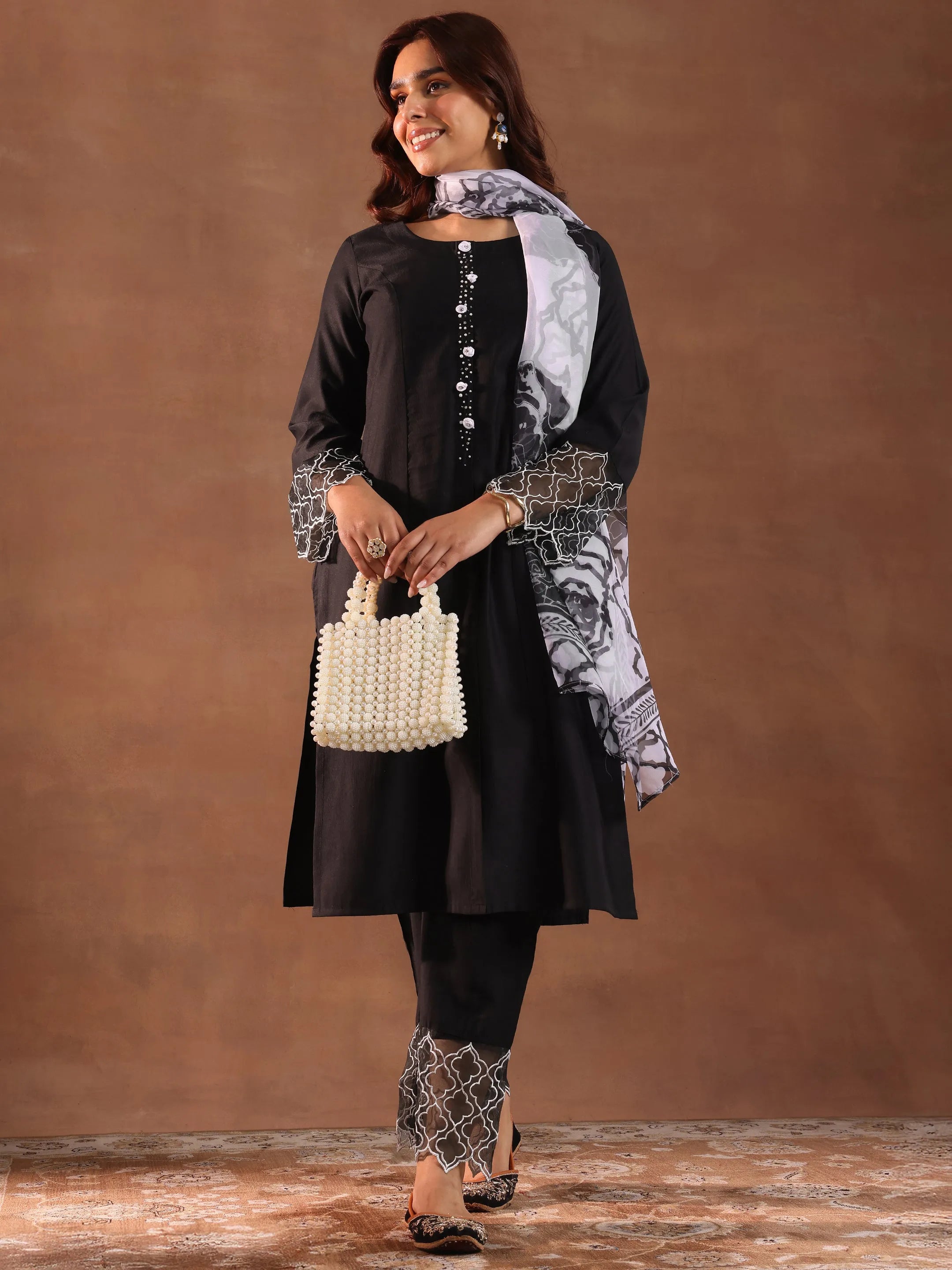 libas Black Solid Silk Blend Straight Suit With Dupatta-picture-21