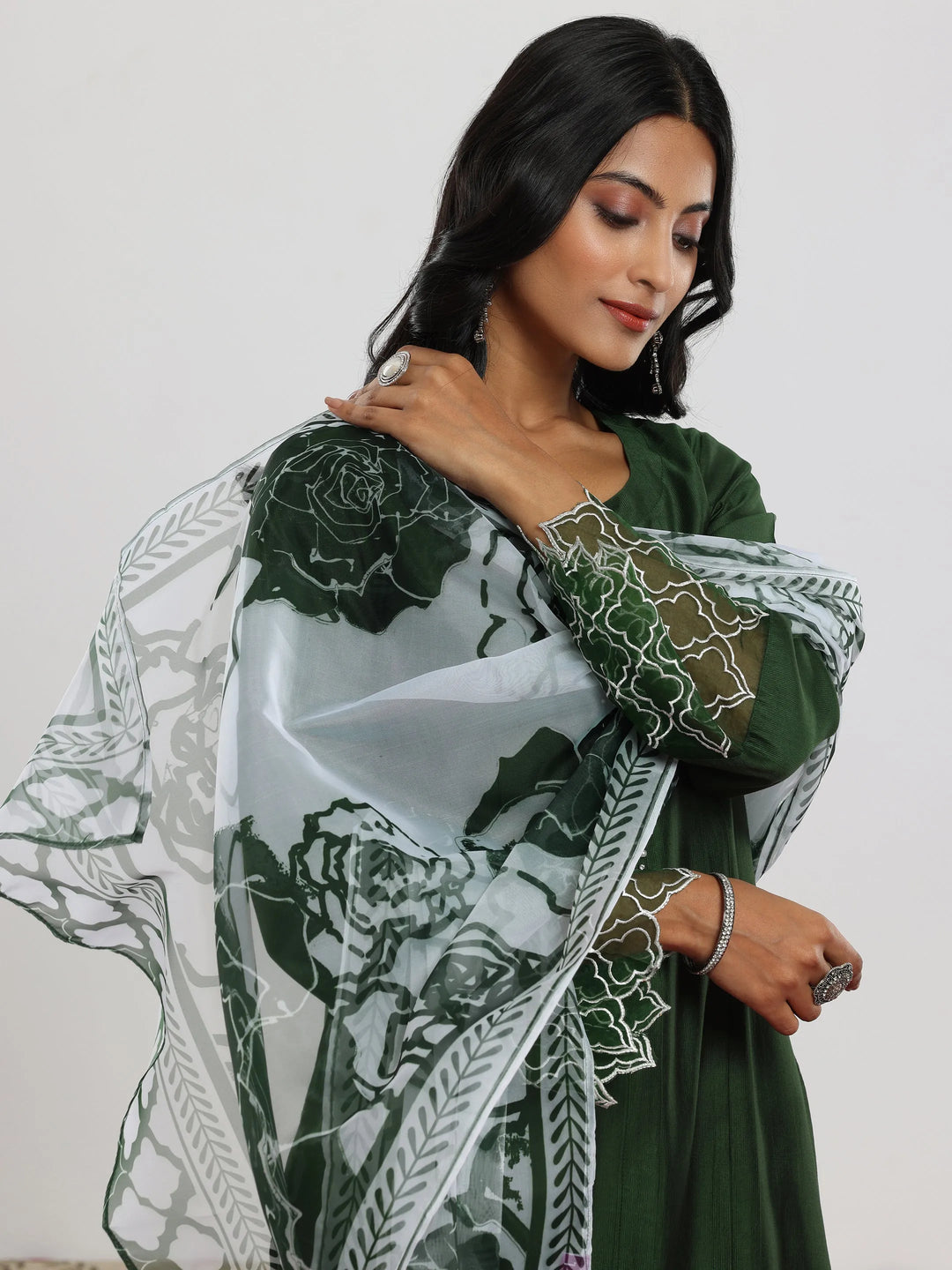  Green Solid Silk Blend Straight Suit With Dupatta 