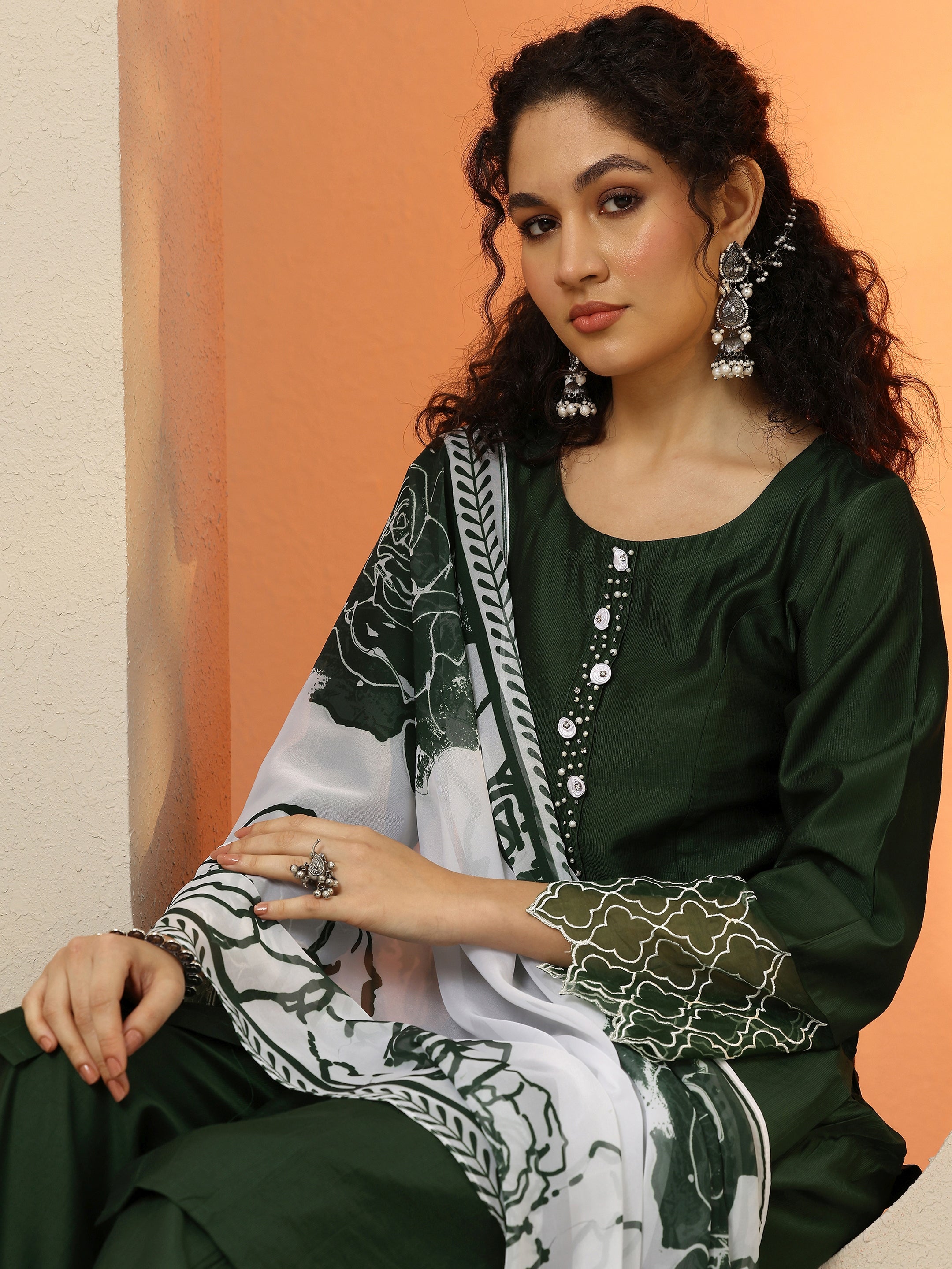 libas Green Solid Silk Blend Straight Suit With Dupatta-picture-64