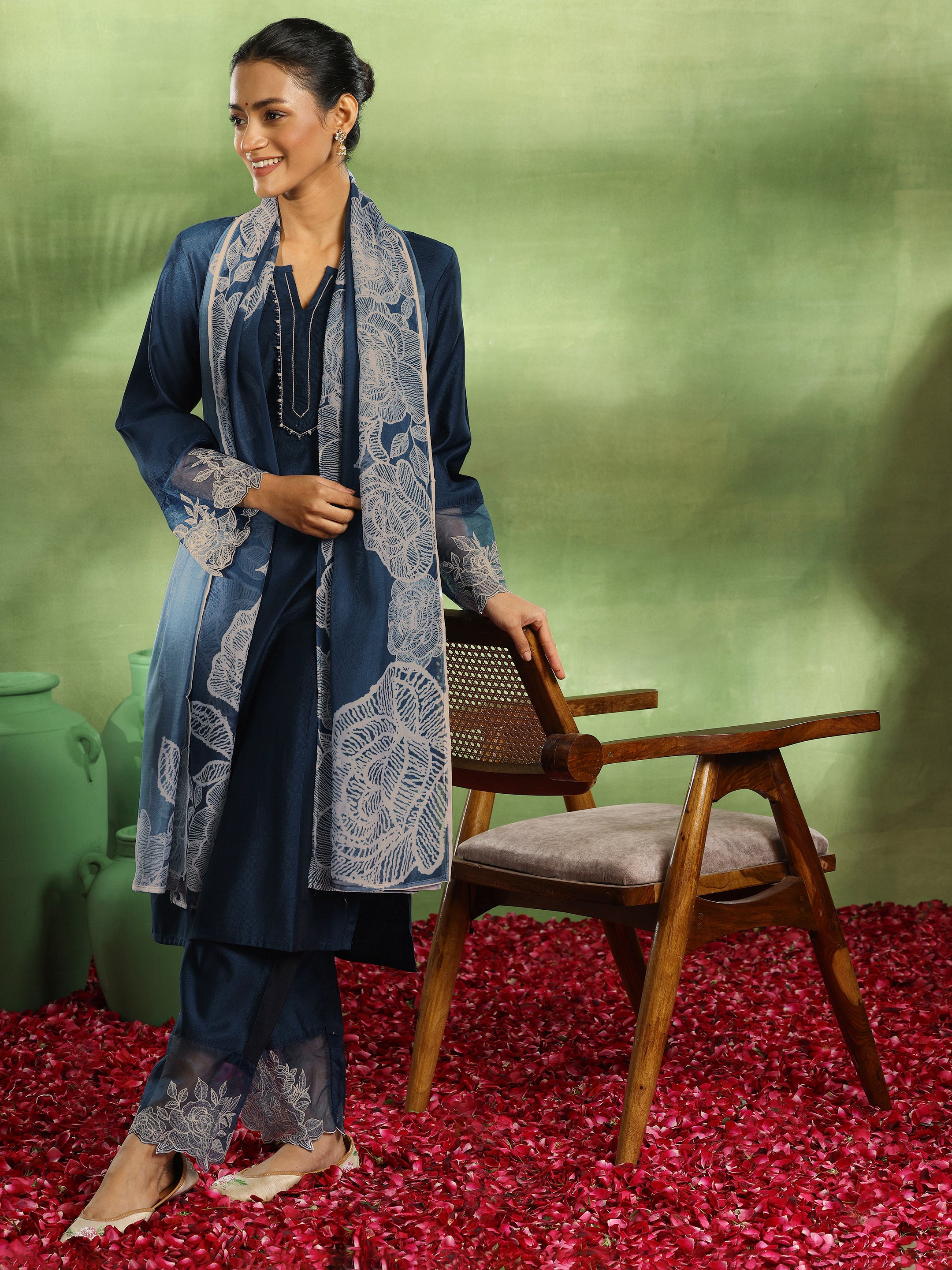 libas Teal Yoke Design Silk Blend Straight Suit With Dupatta-picture-59