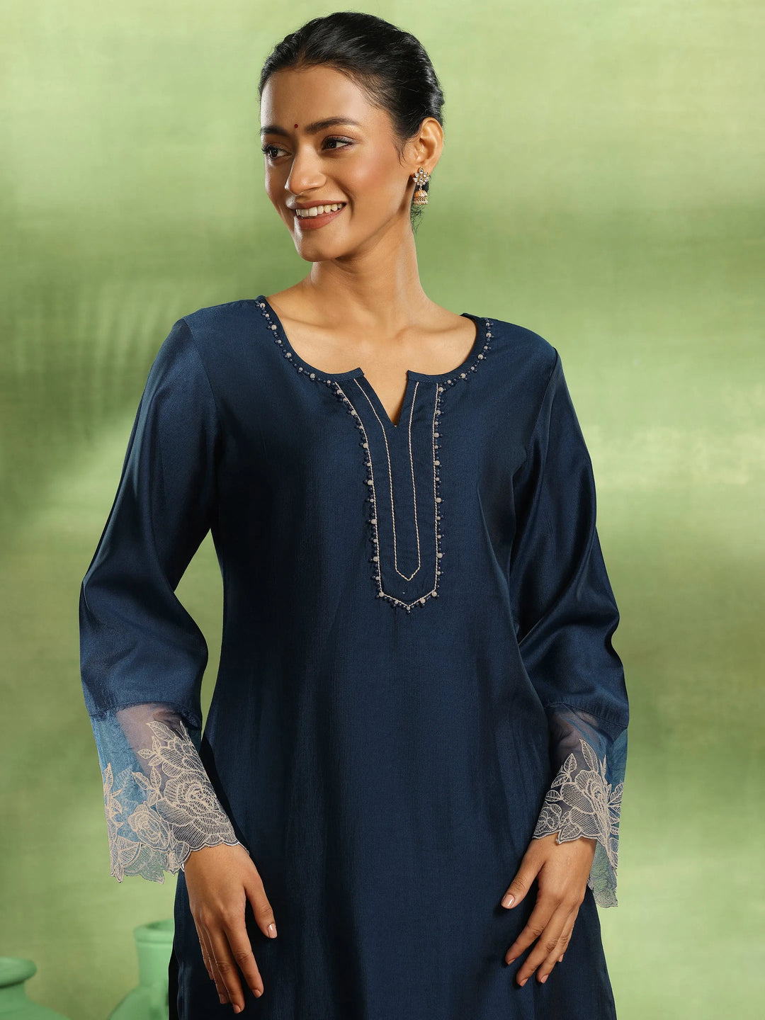  Teal Yoke Design Silk Blend Straight Suit With Dupatta 