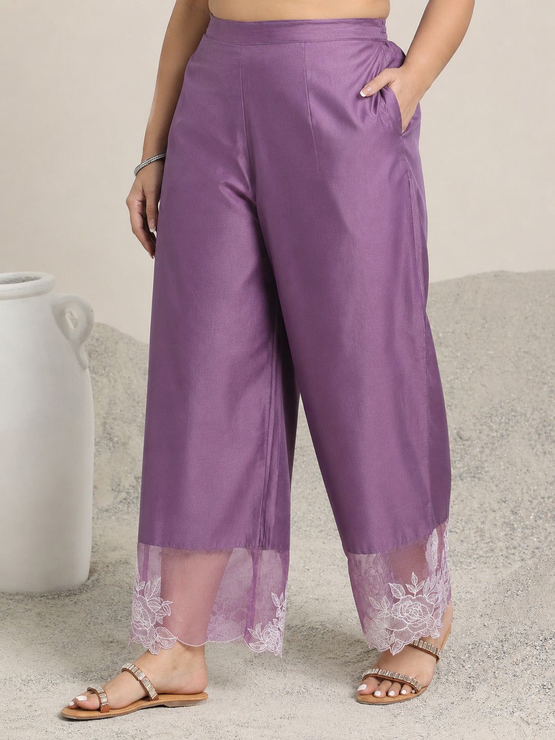  Plus Size Purple Yoke Design Silk Blend Straight Suit Set With Dupatta 
