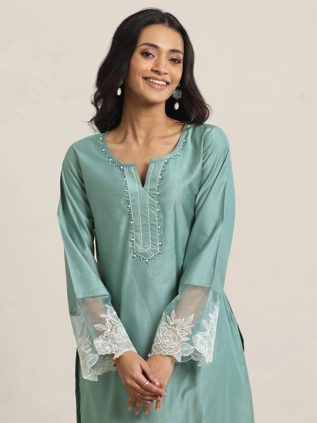  Green Yoke Design Silk Blend Straight Suit Set With Dupatta 