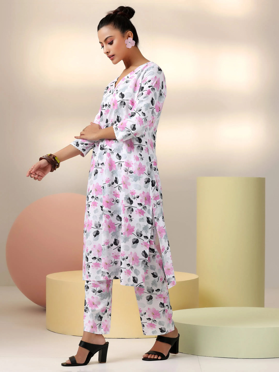  White Printed Rayon Co-Ords 