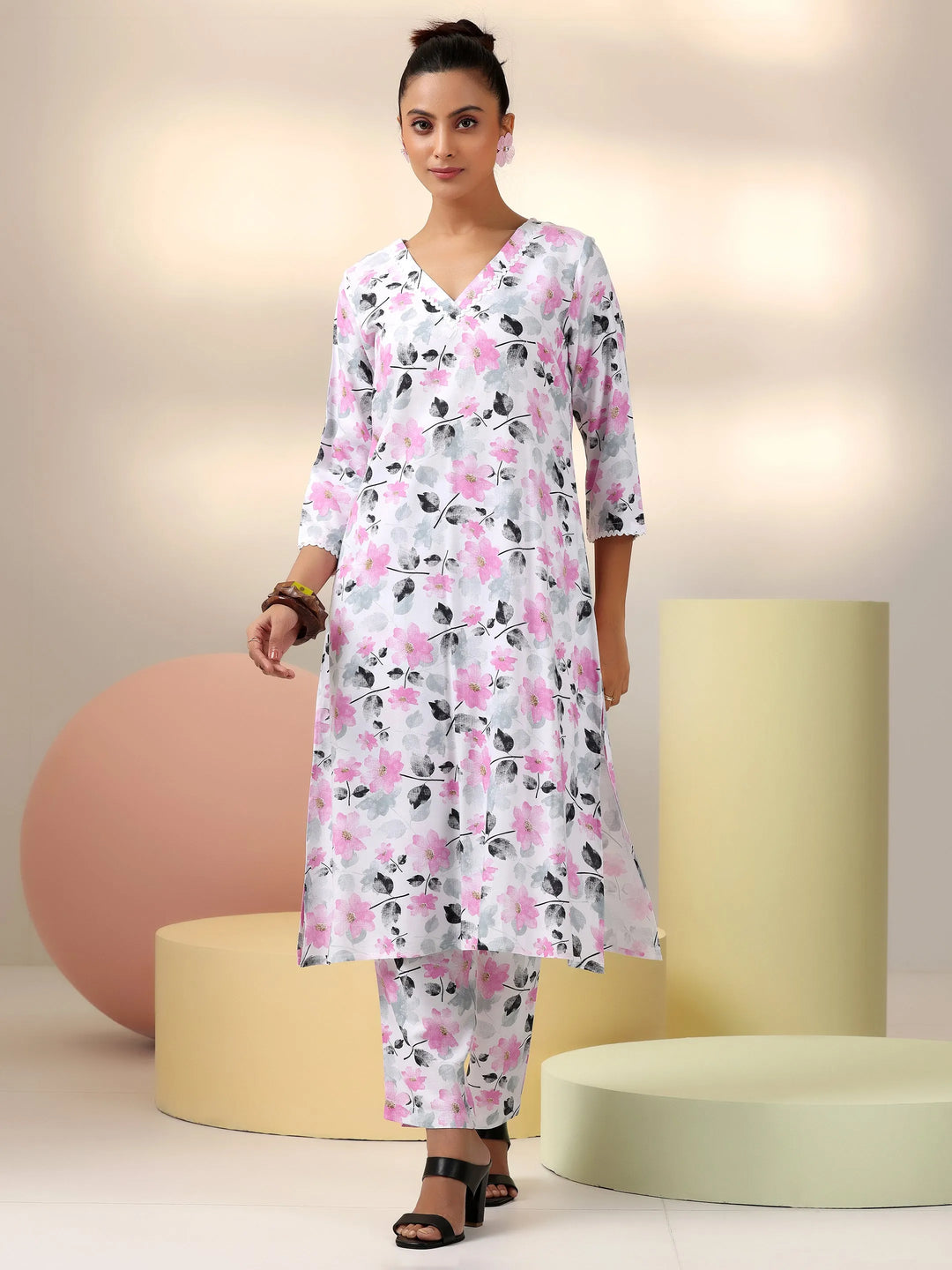 White Printed Rayon Co-Ords 