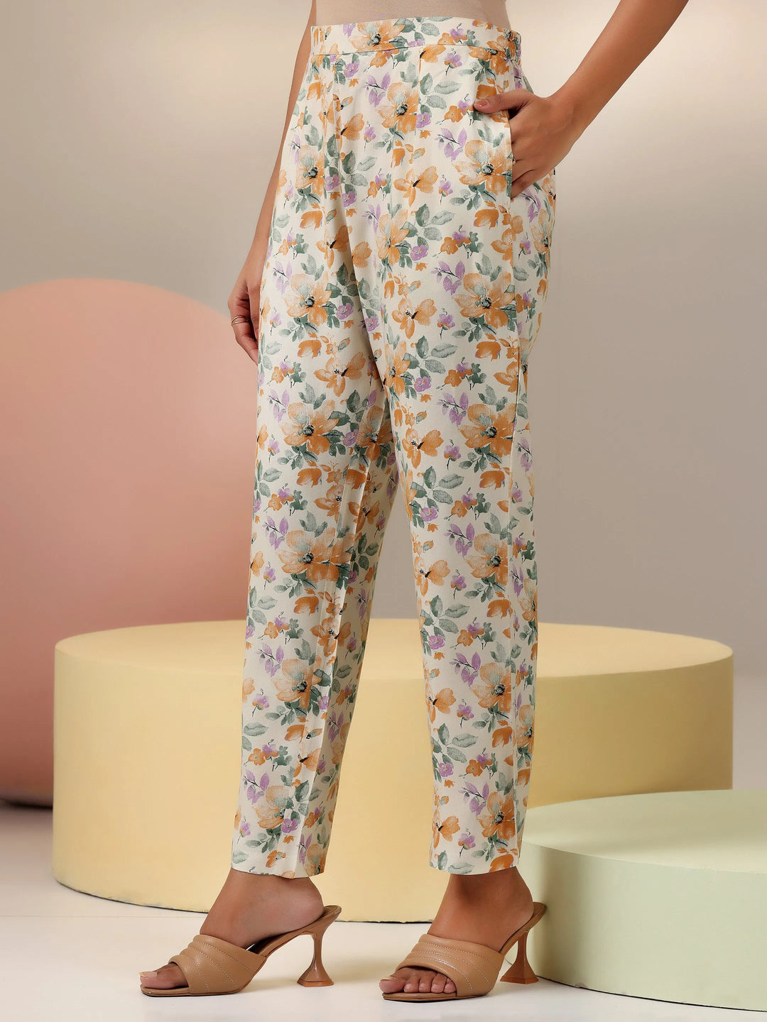  Beige Printed Rayon Co-Ords 