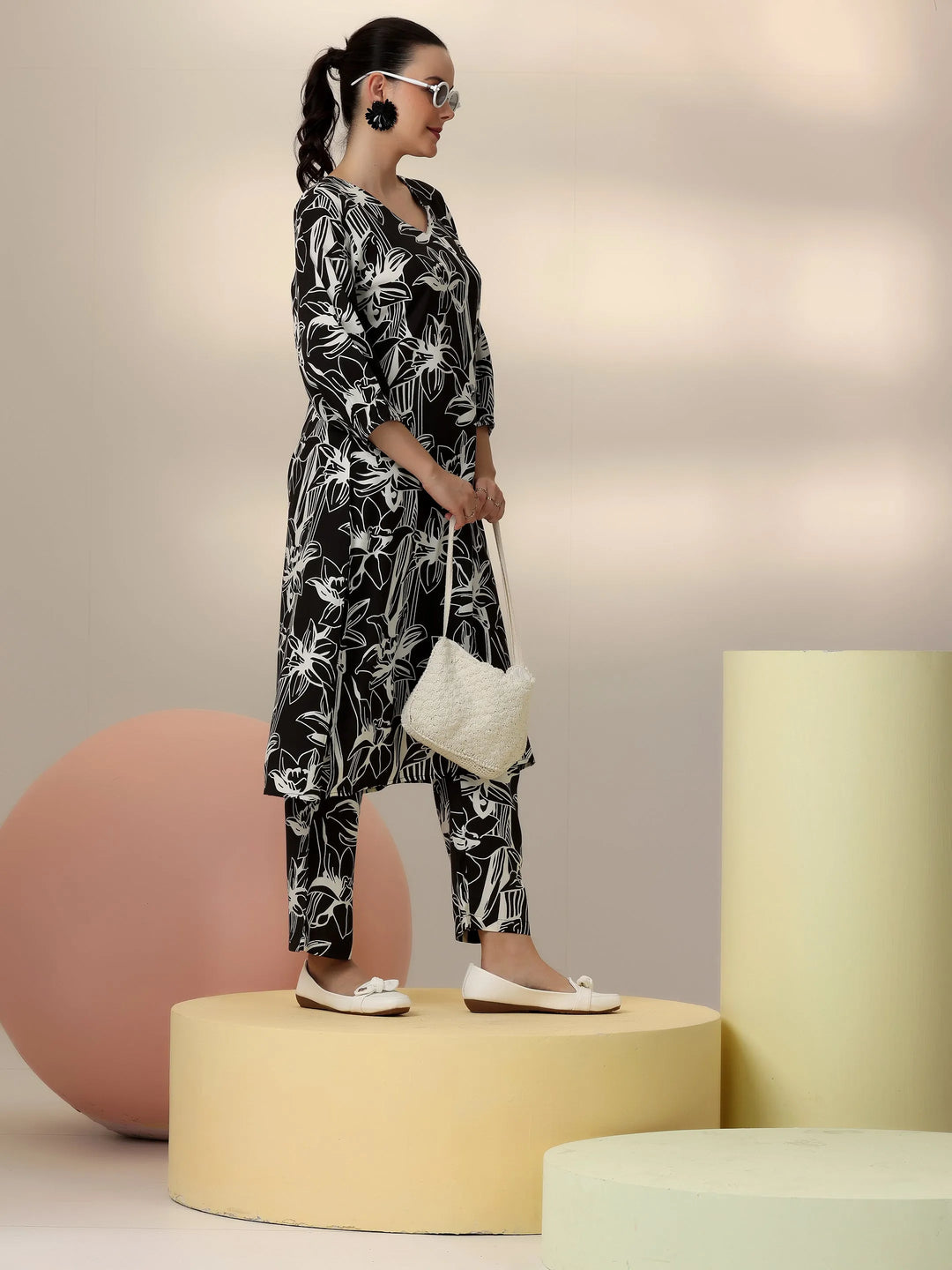  Black Printed Rayon Co-Ords 