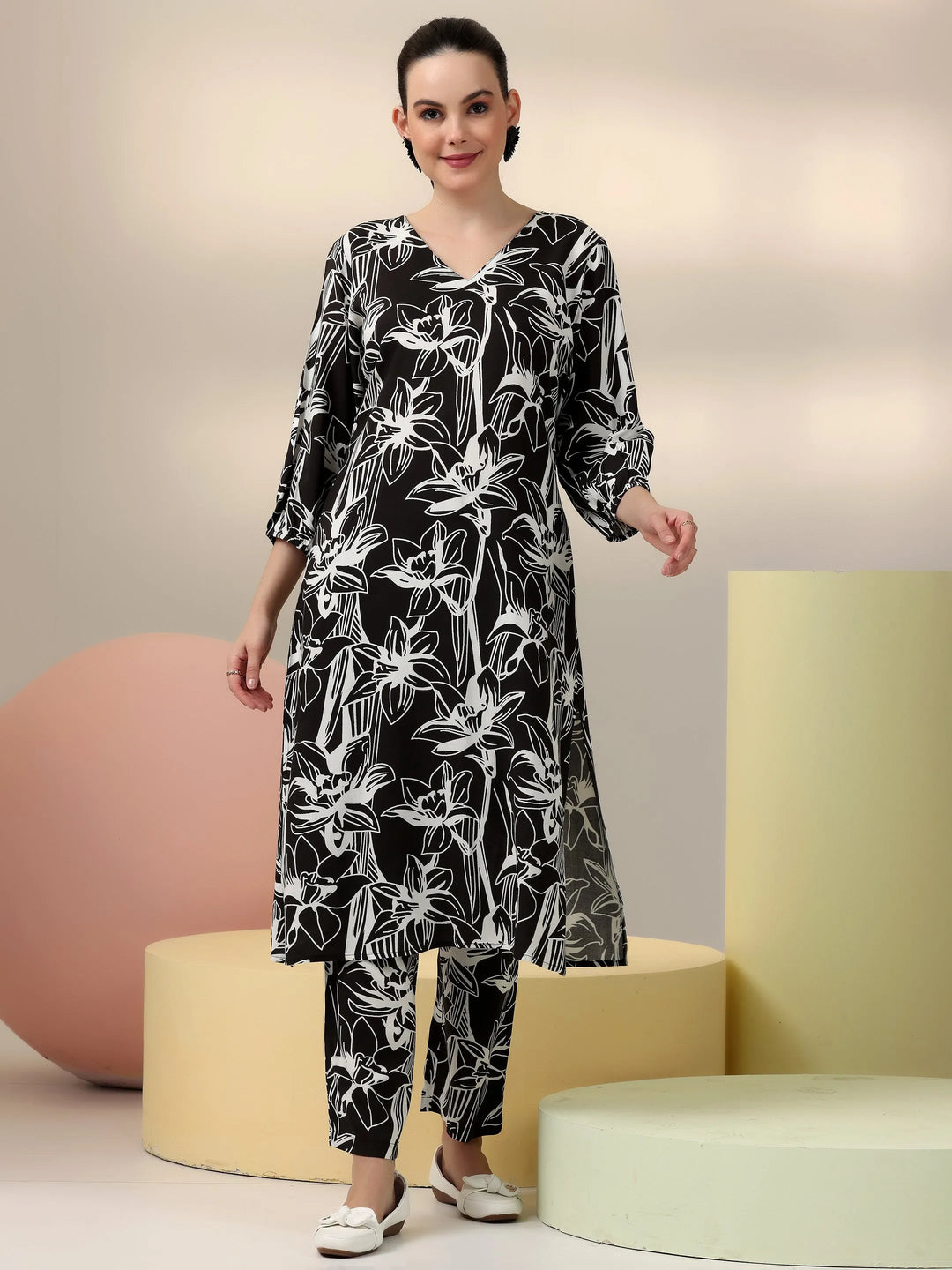 Black Printed Rayon Co-Ords 