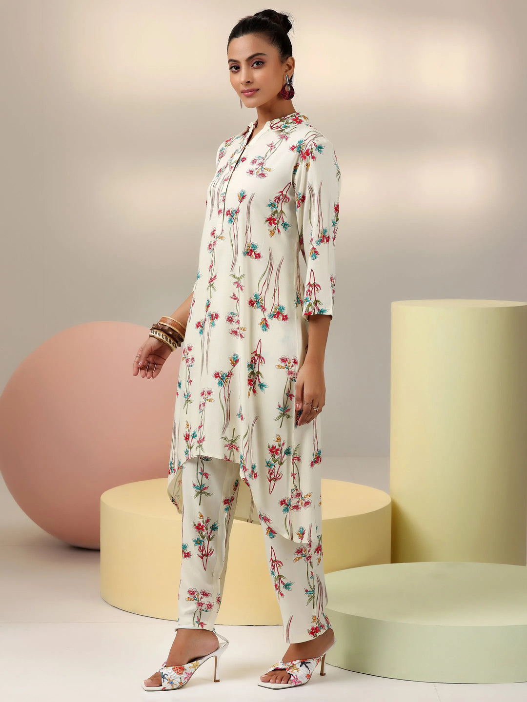  Cream Printed Rayon Co-Ords 
