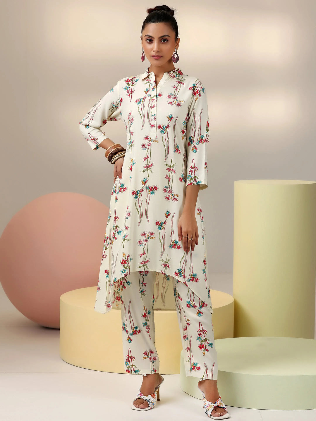  Cream Printed Rayon Co-Ords 