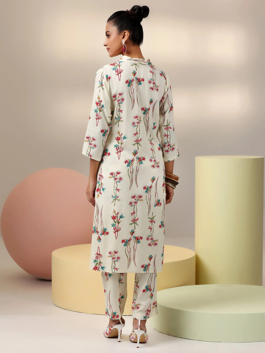  Cream Printed Rayon Co-Ords 