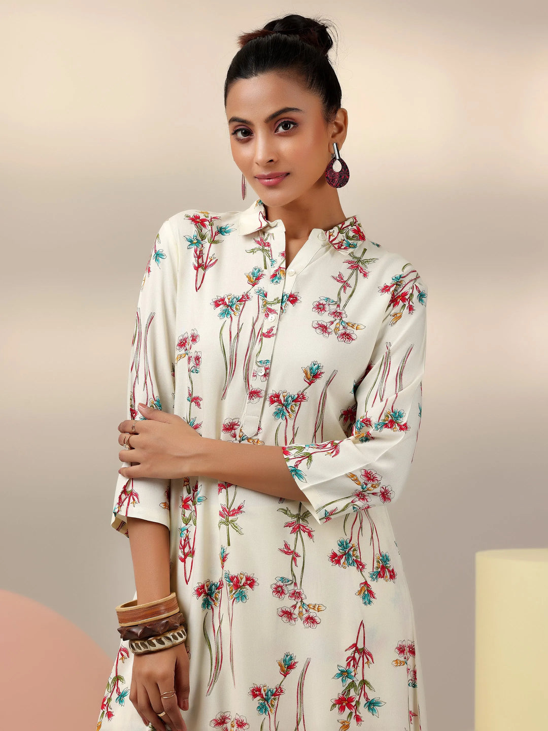  Cream Printed Rayon Co-Ords 