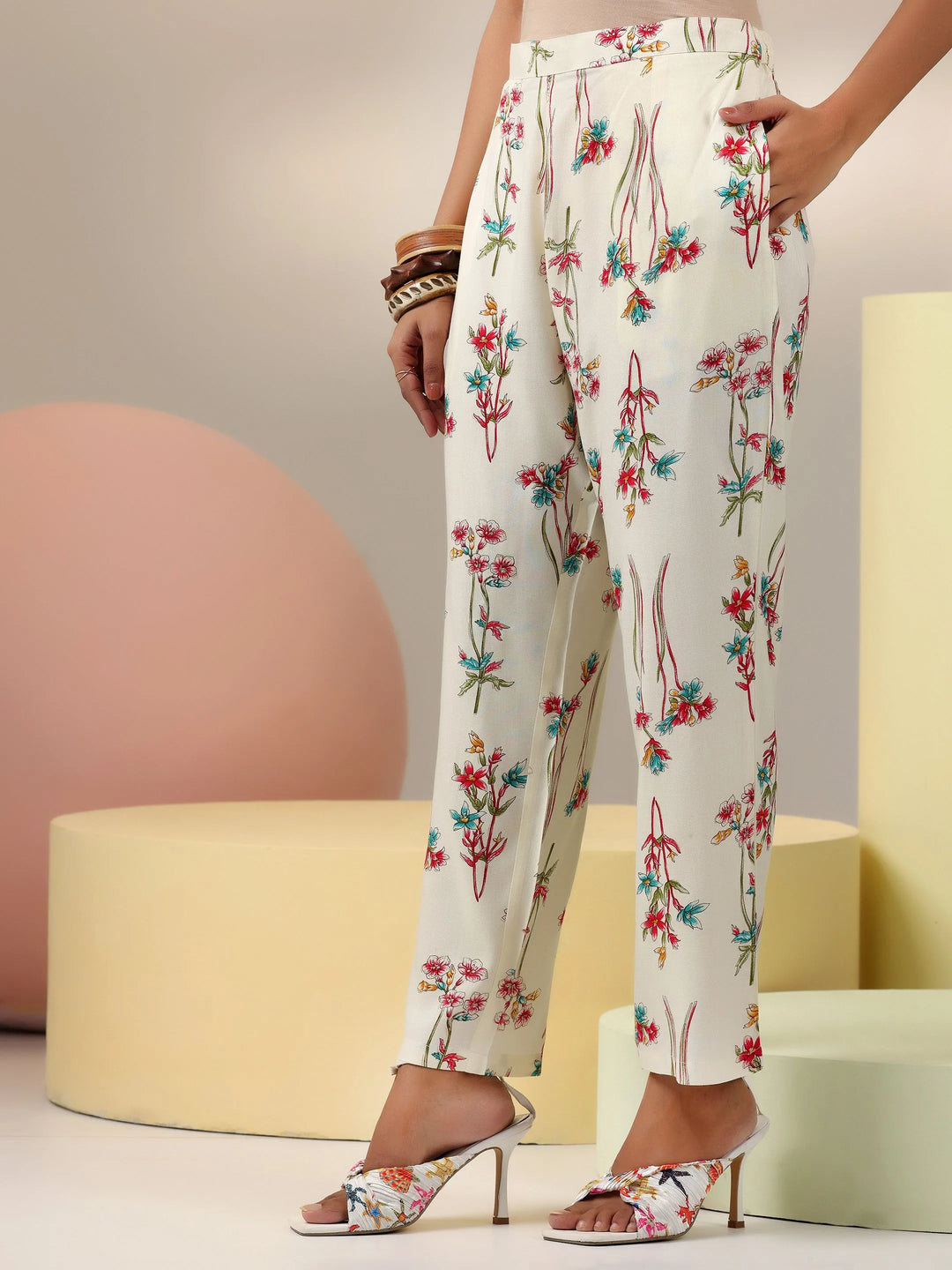  Cream Printed Rayon Co-Ords 