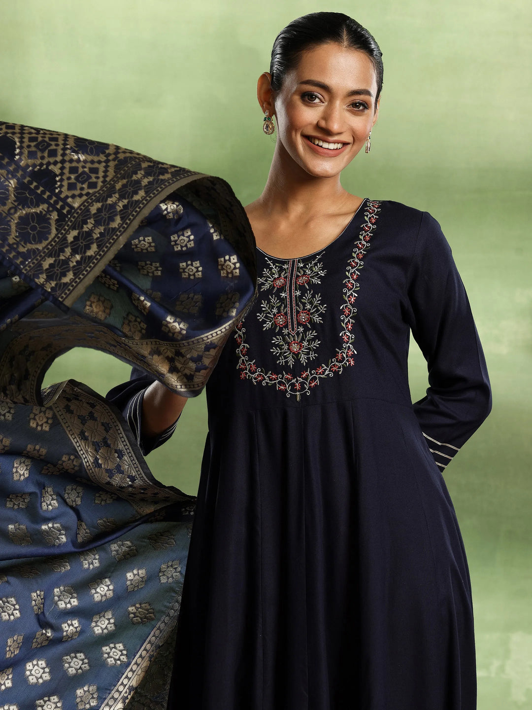  Blue Yoke Design Rayon Anarkali Suit With Dupatta 