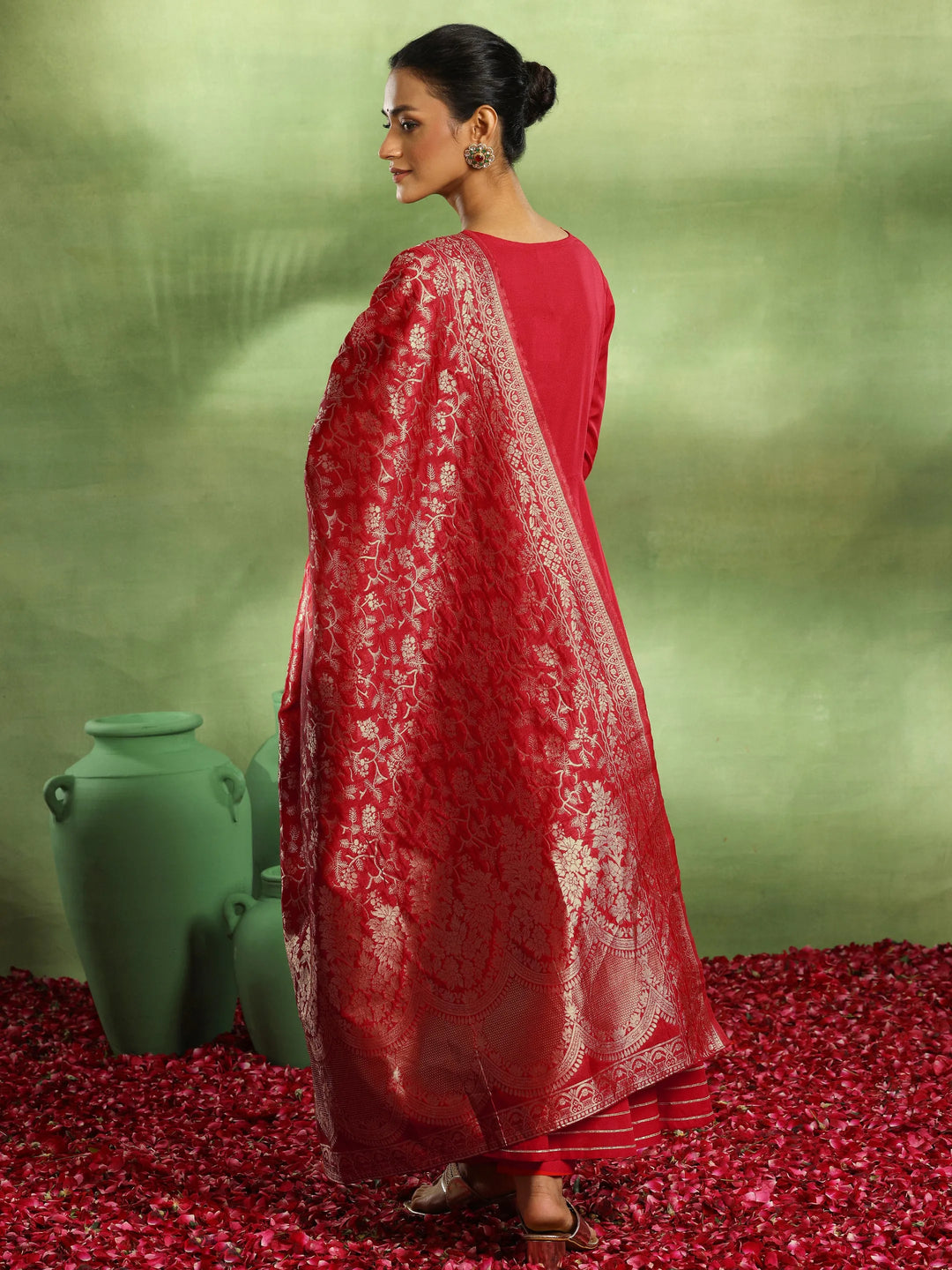  Red Yoke Design Rayon Anarkali Suit With Dupatta 