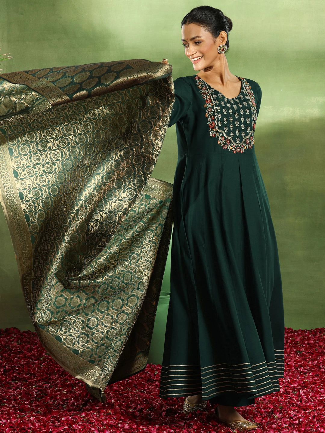  Green Yoke Design Rayon Anarkali Suit With Dupatta 