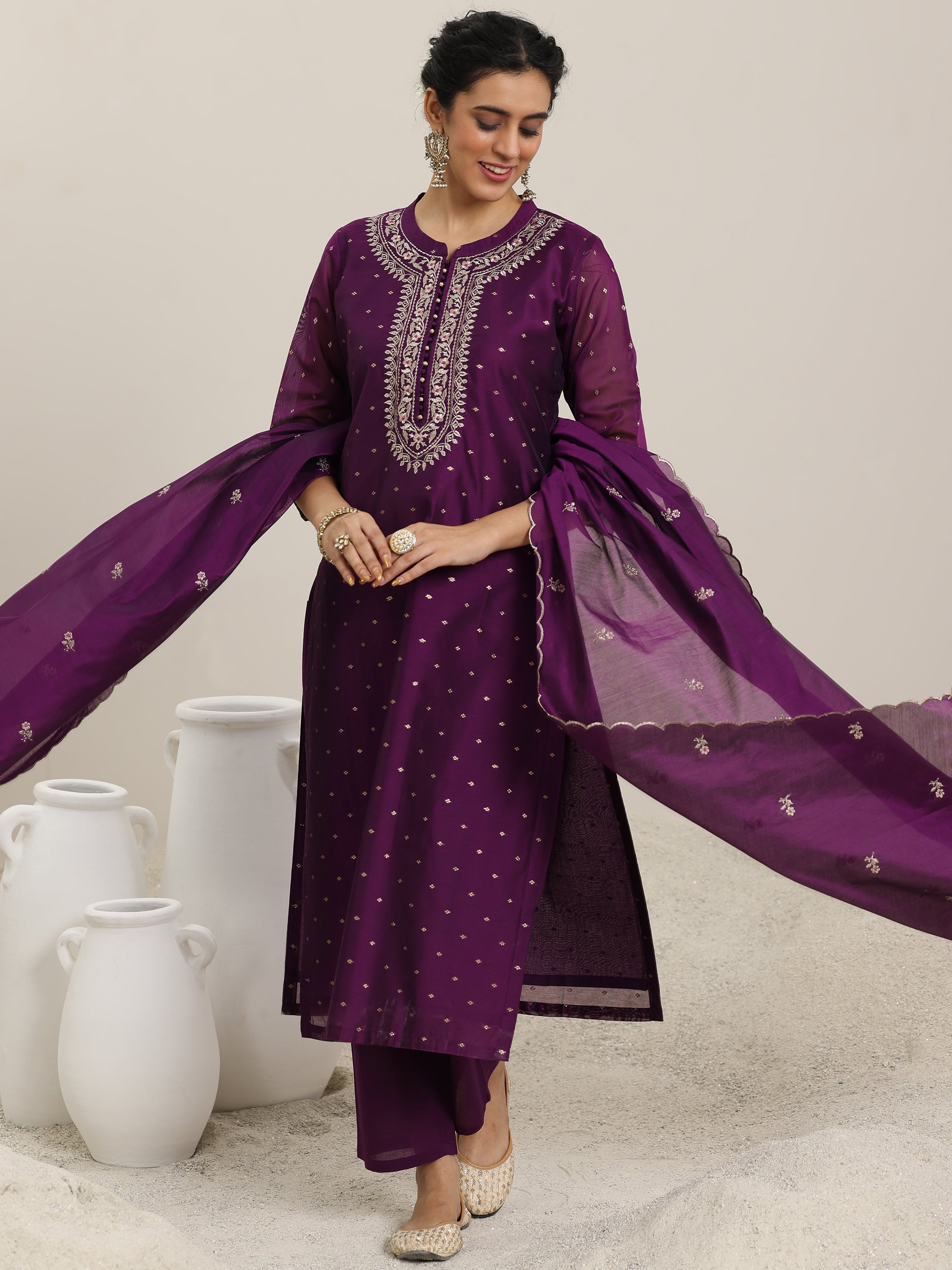 libas Wine Woven Design Chanderi Silk Straight Suit With Dupatta-picture-30