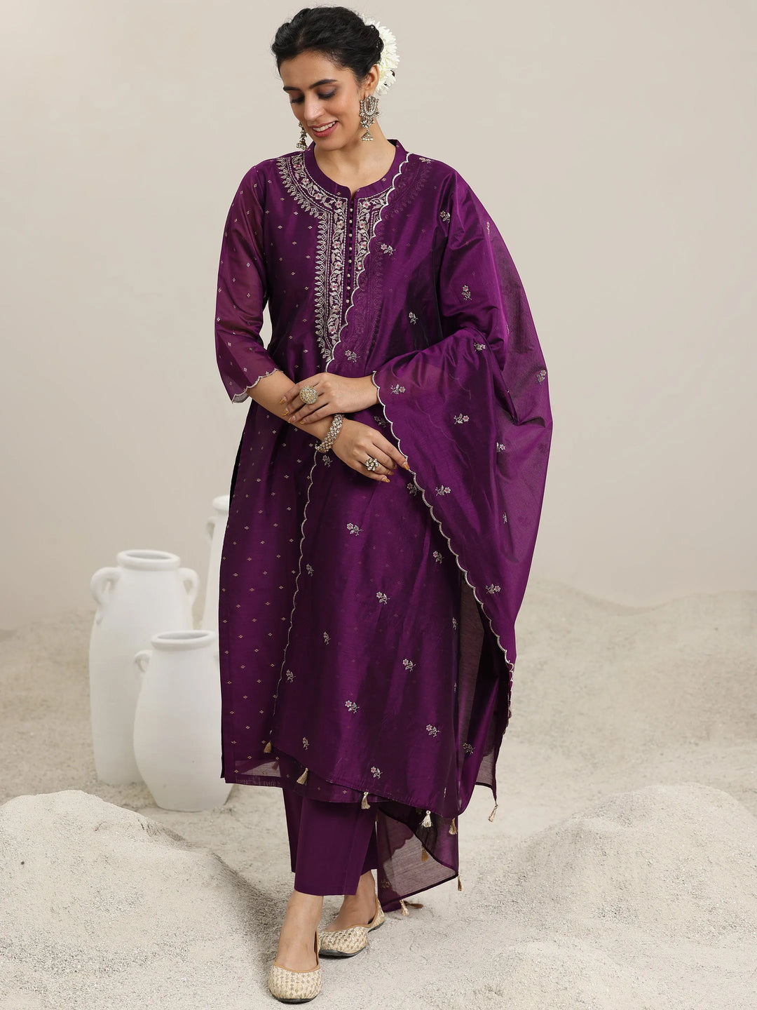  Wine Woven Design Chanderi Silk Straight Suit With Dupatta 