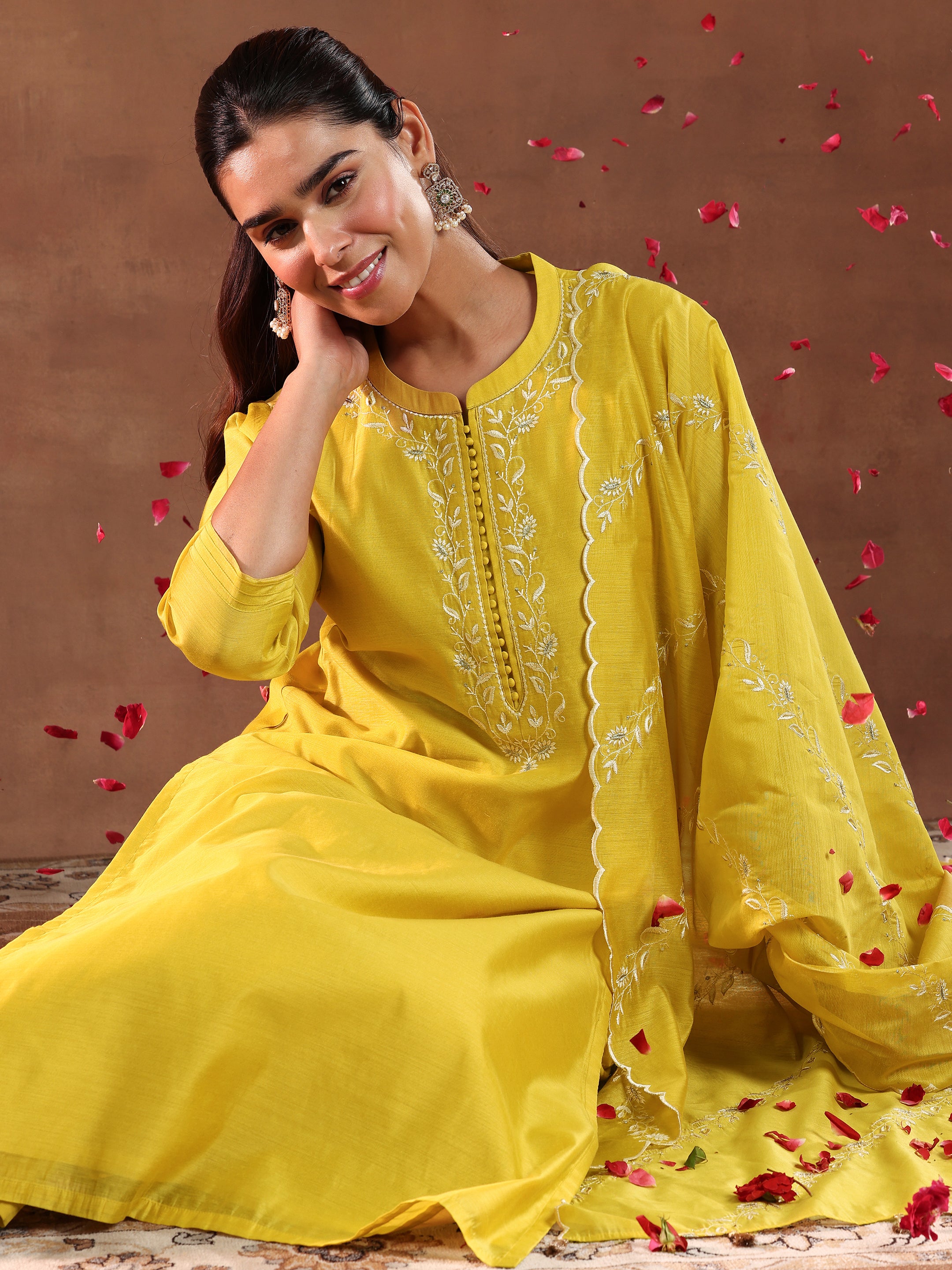 libas Mustard Yoke Design Chanderi Silk Straight Suit With Dupatta-picture-24