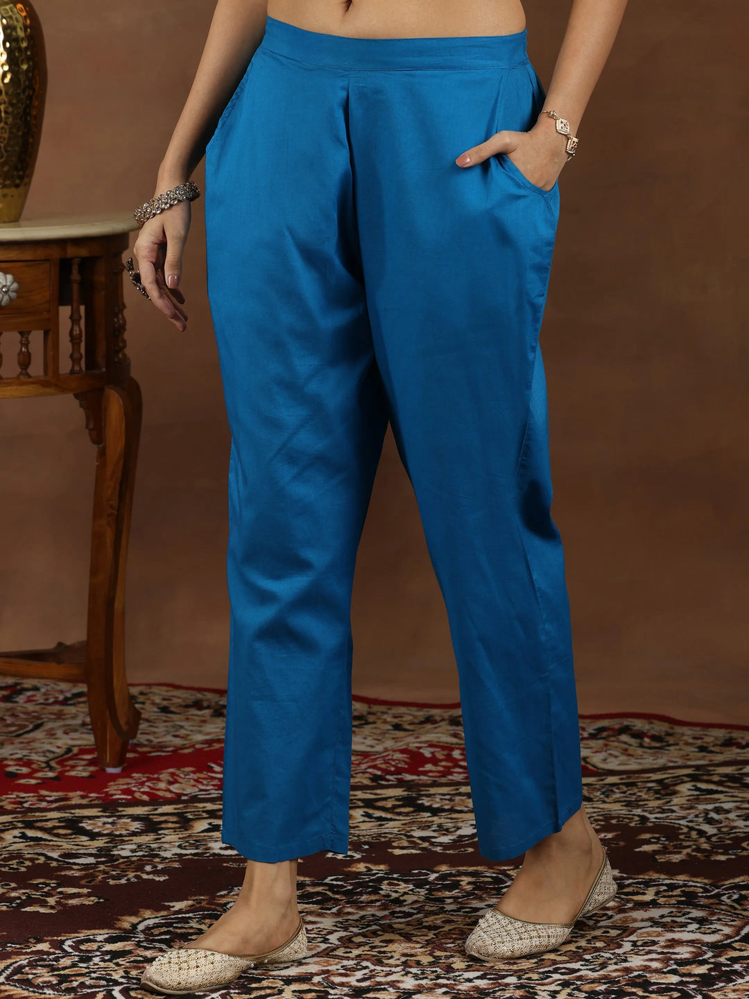 Blue Yoke Design Chanderi Silk Straight Suit With Dupatta 
