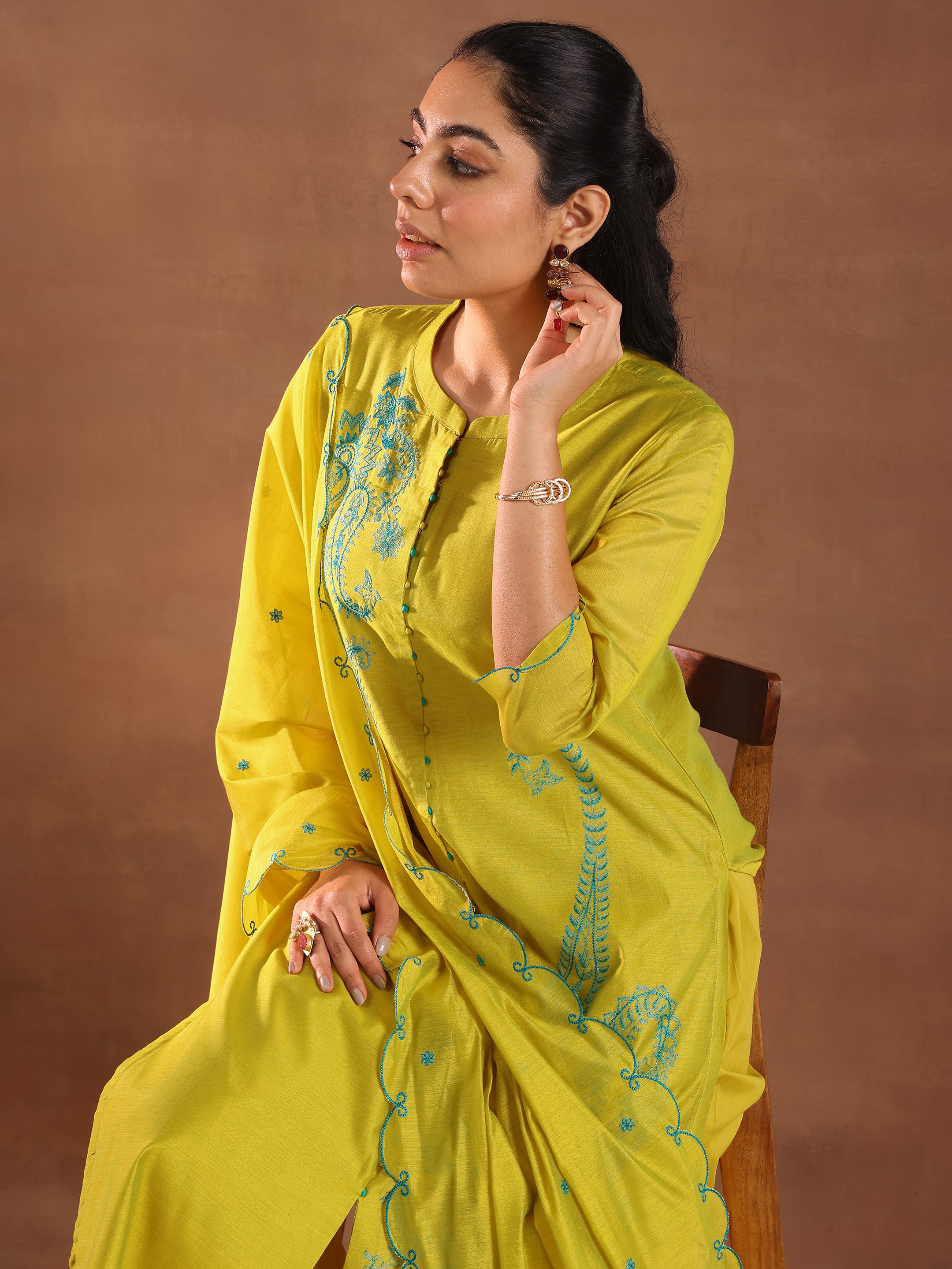 libas Lime Embroidered Chanderi Silk Straight Suit With Dupatta-picture-20