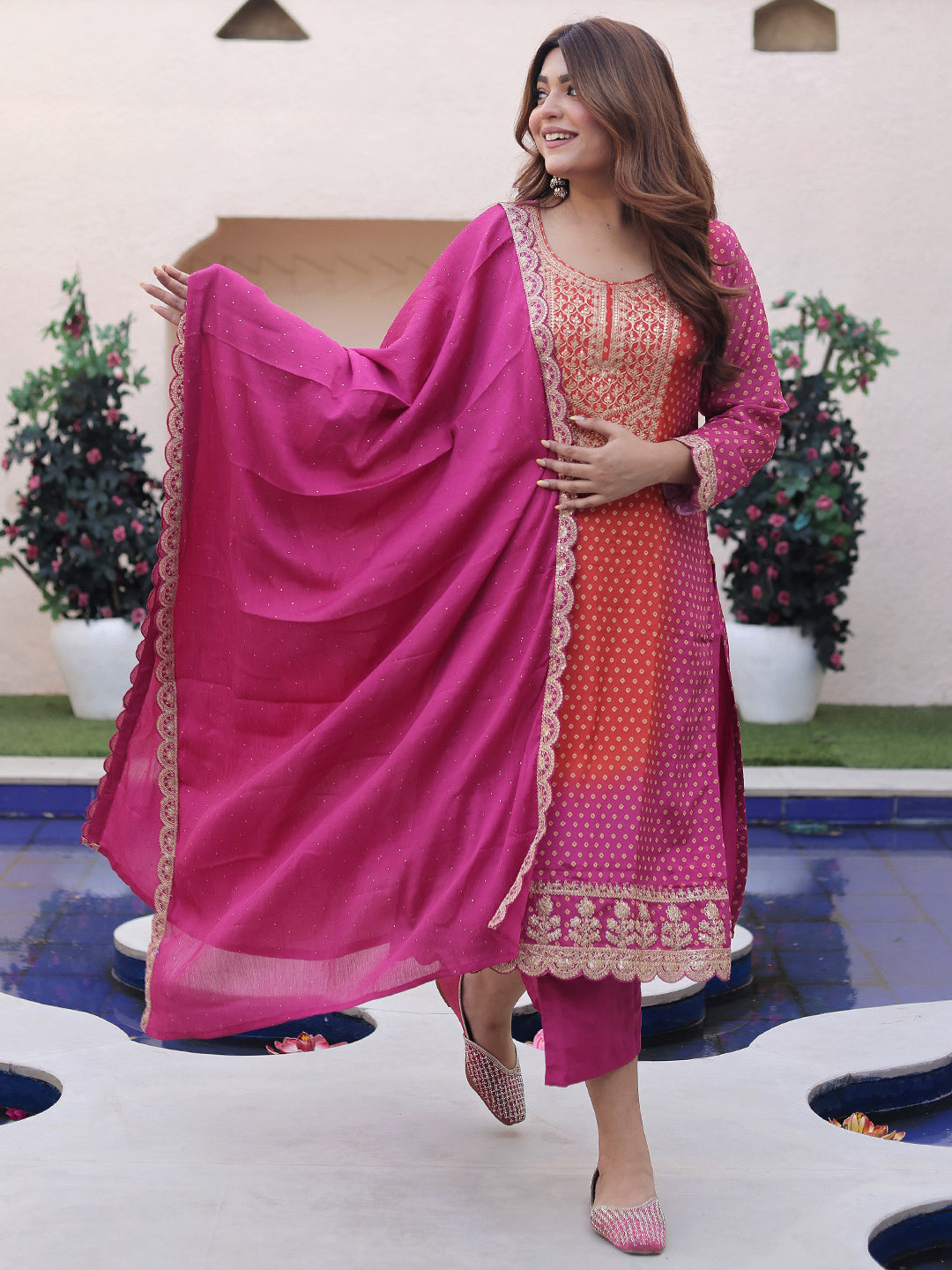 Pink Printed Silk Blend Straight Suit With Dupatta-image-14