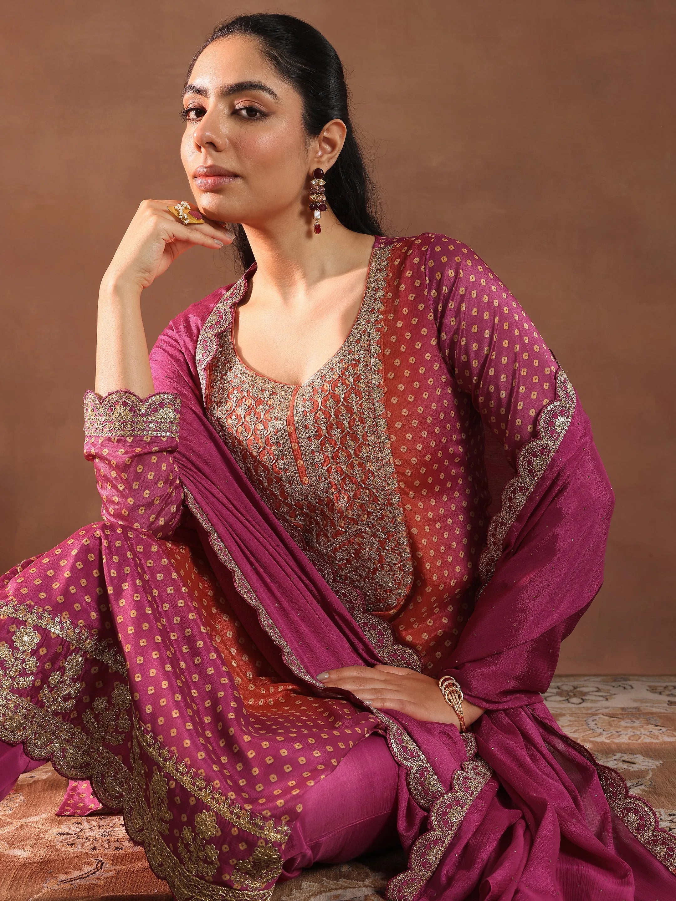 libas Pink Printed Silk Blend Straight Suit With Dupatta-picture-37