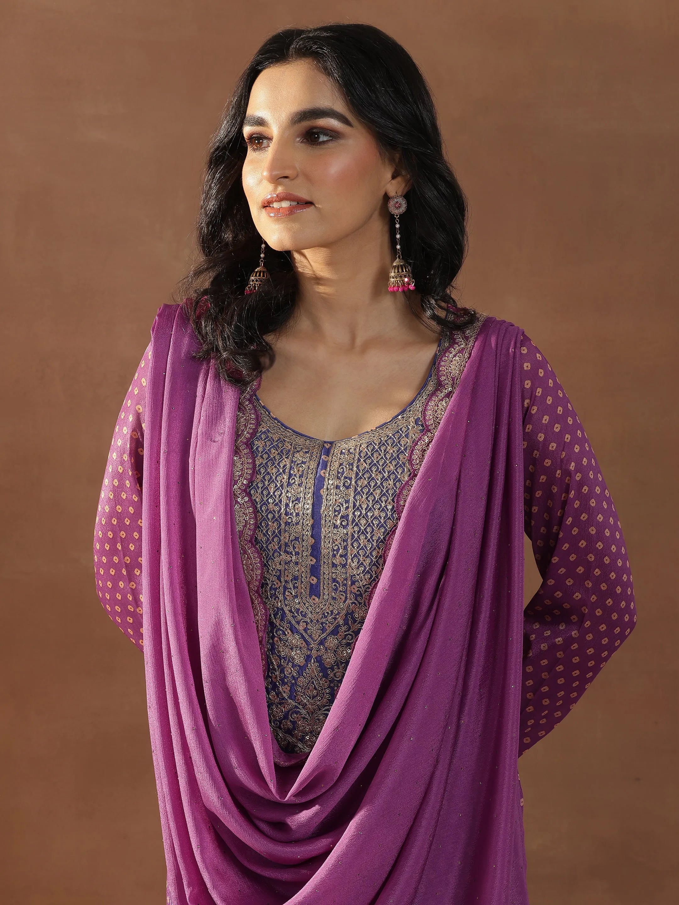 libas Magenta Printed Silk Blend Straight Suit Set With Dupatta-picture-15